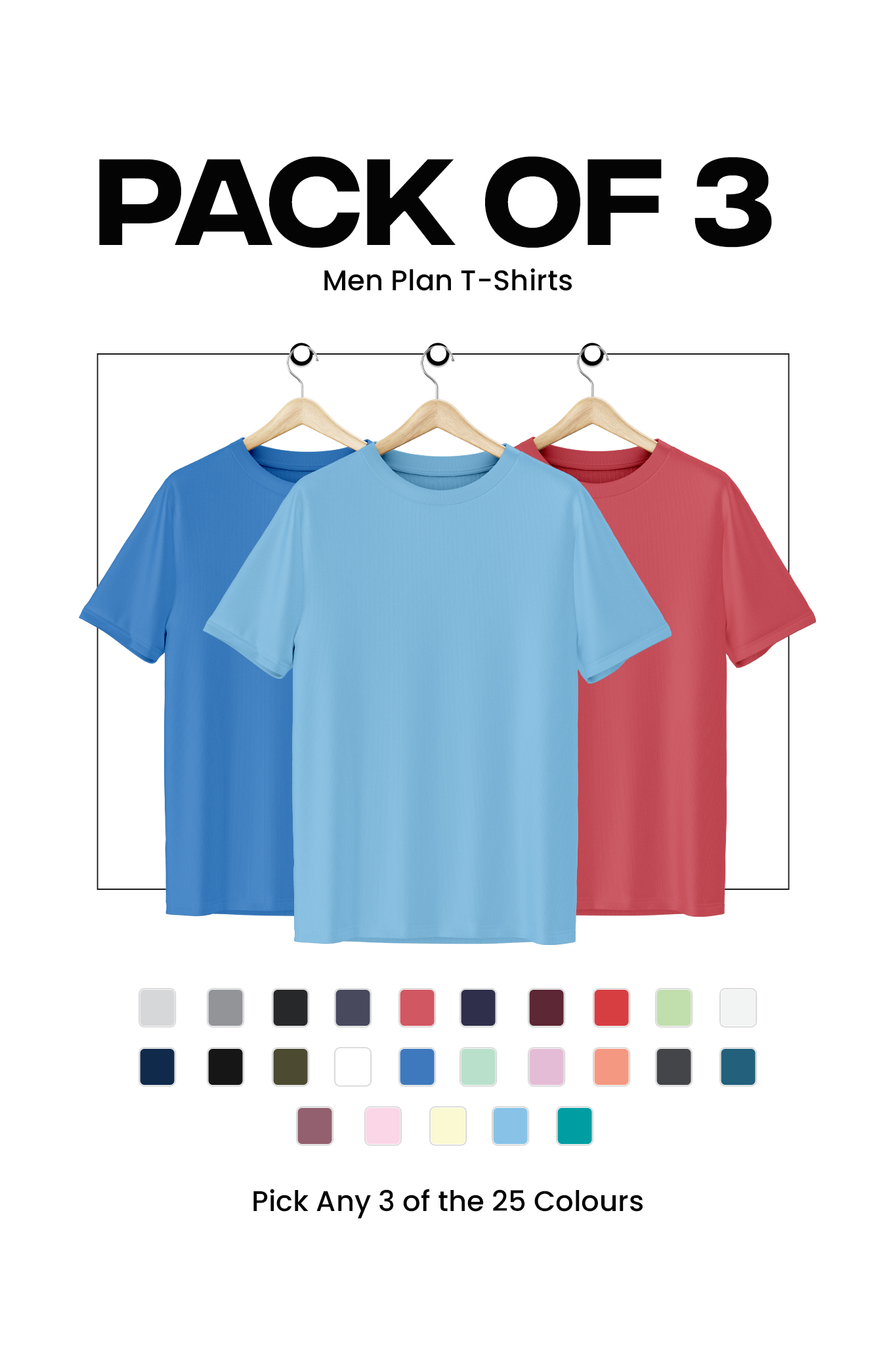 Pack of 3 Men Plain T-shirts 001