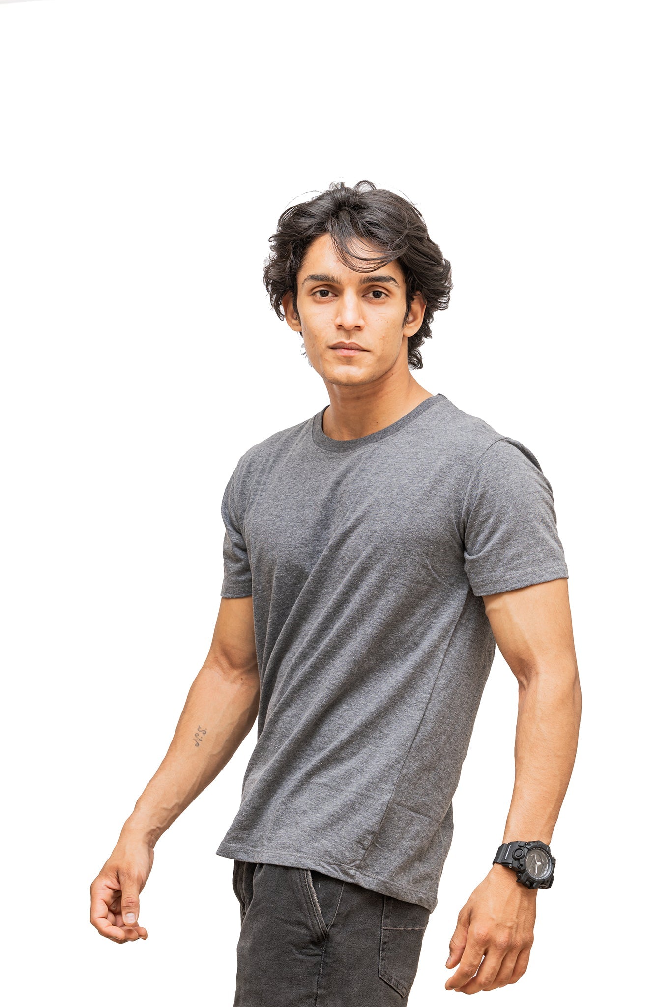 Men's Dark Grey Heather Plain T-shirt 004
