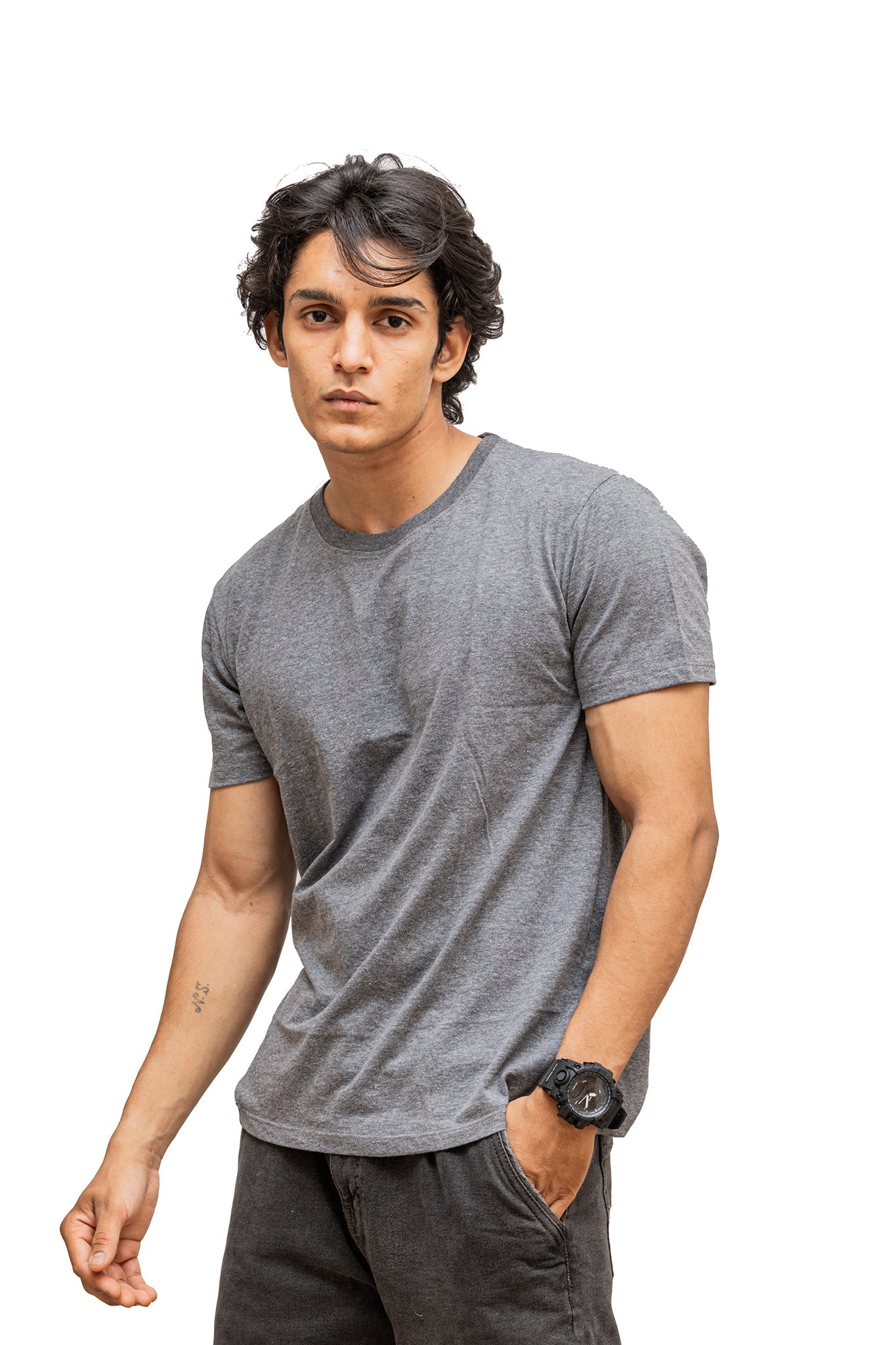 Men's Dark Grey Heather Plain T-shirt 006