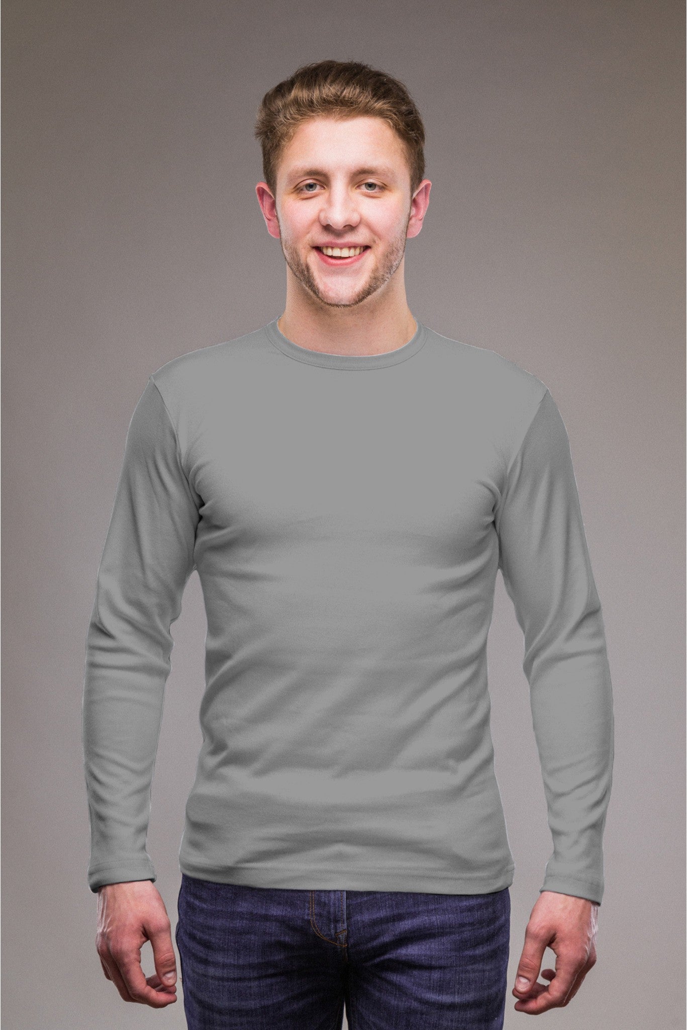 Men's Grey Heather Mist Full Sleeves T-shirts 002