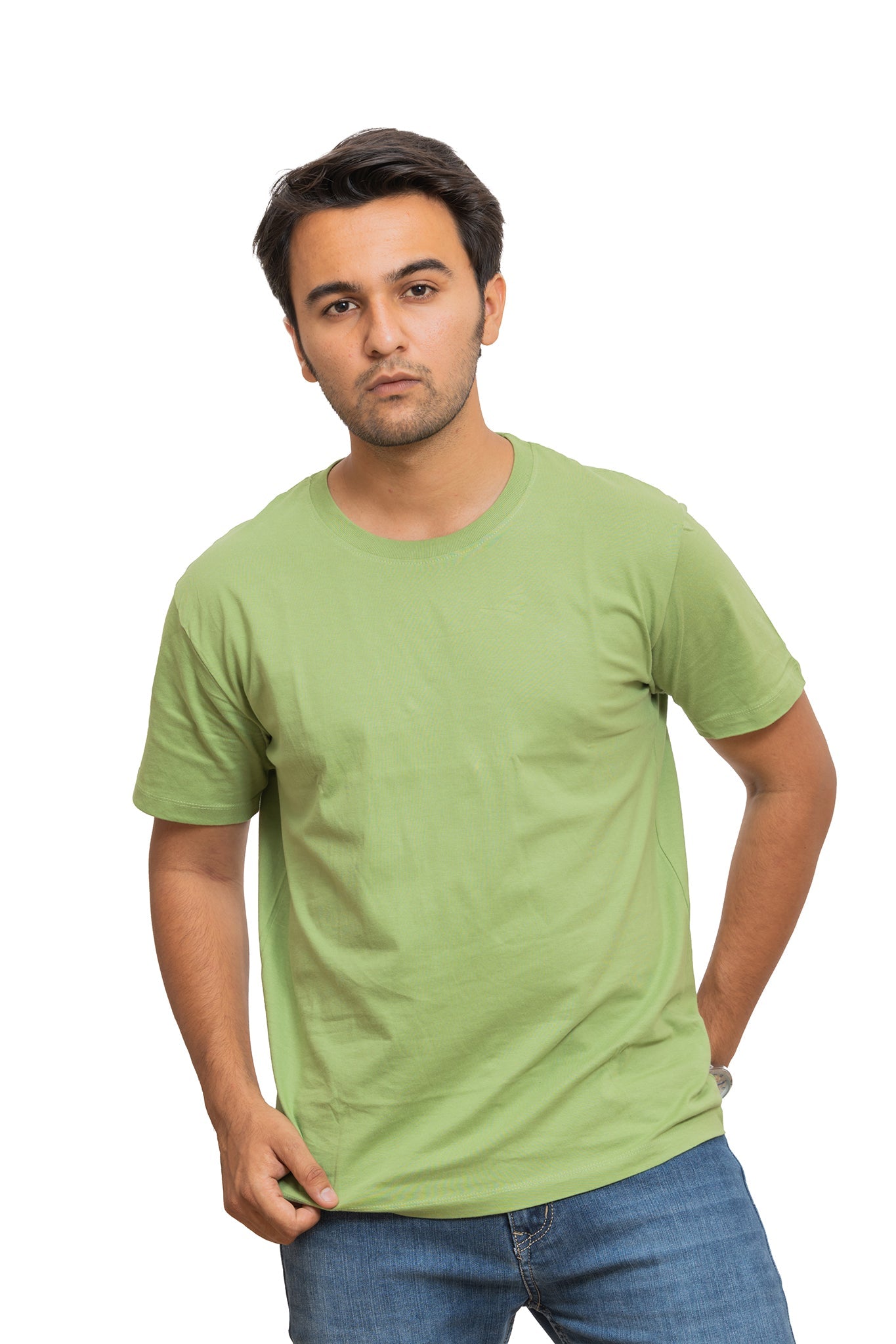 Men's Kiwi Green Plain T-shirt 001