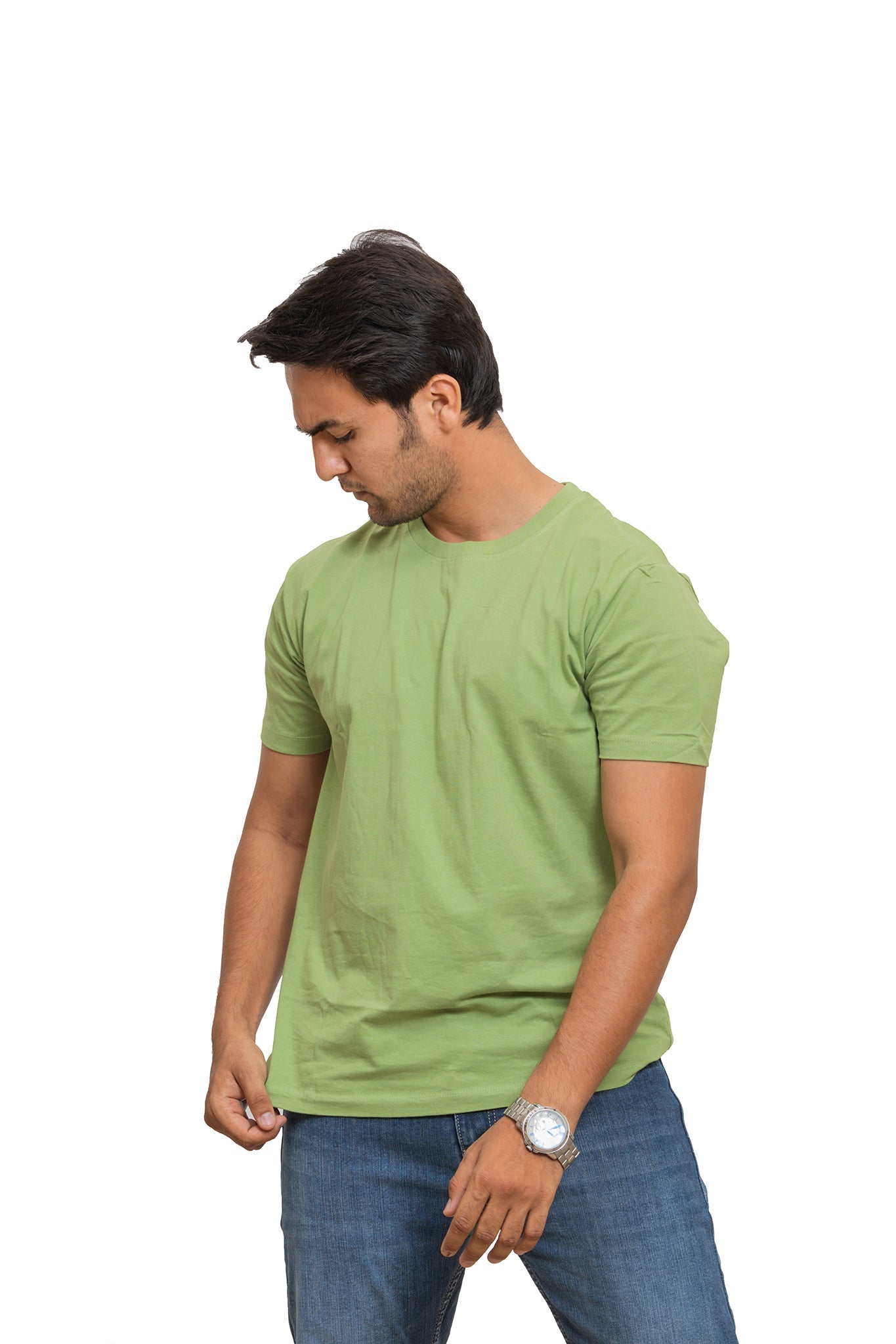 Men's Kiwi Green Plain T-shirt 005