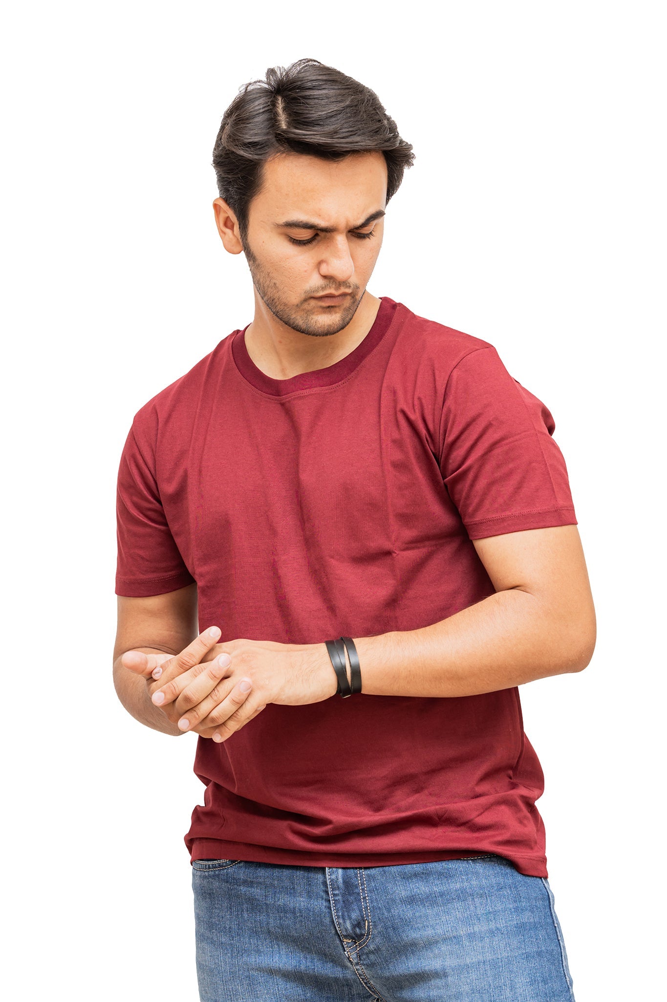 Men's Maroon Wine Plain T-shirt 004