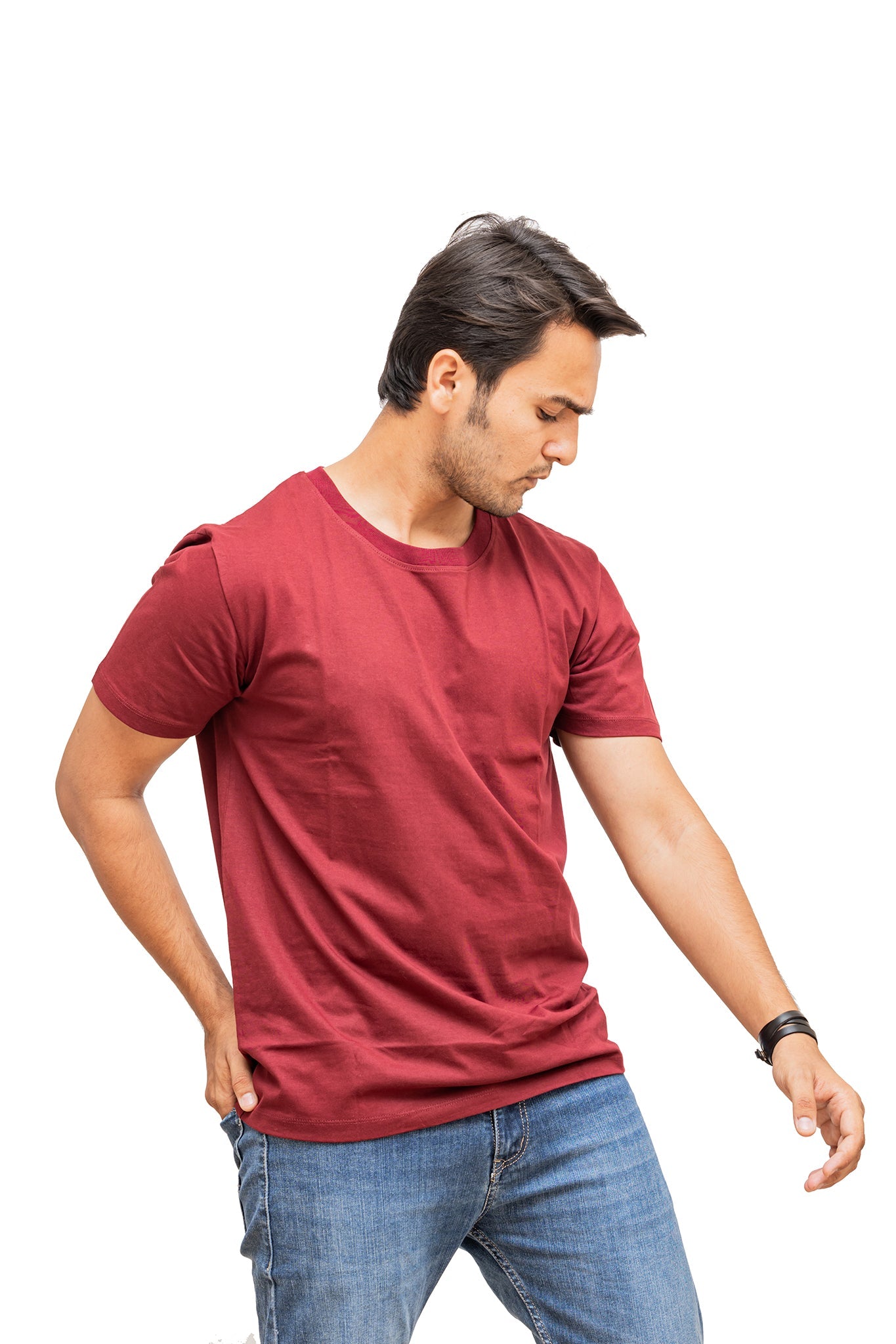 Men's Maroon Wine Plain T-shirt 005