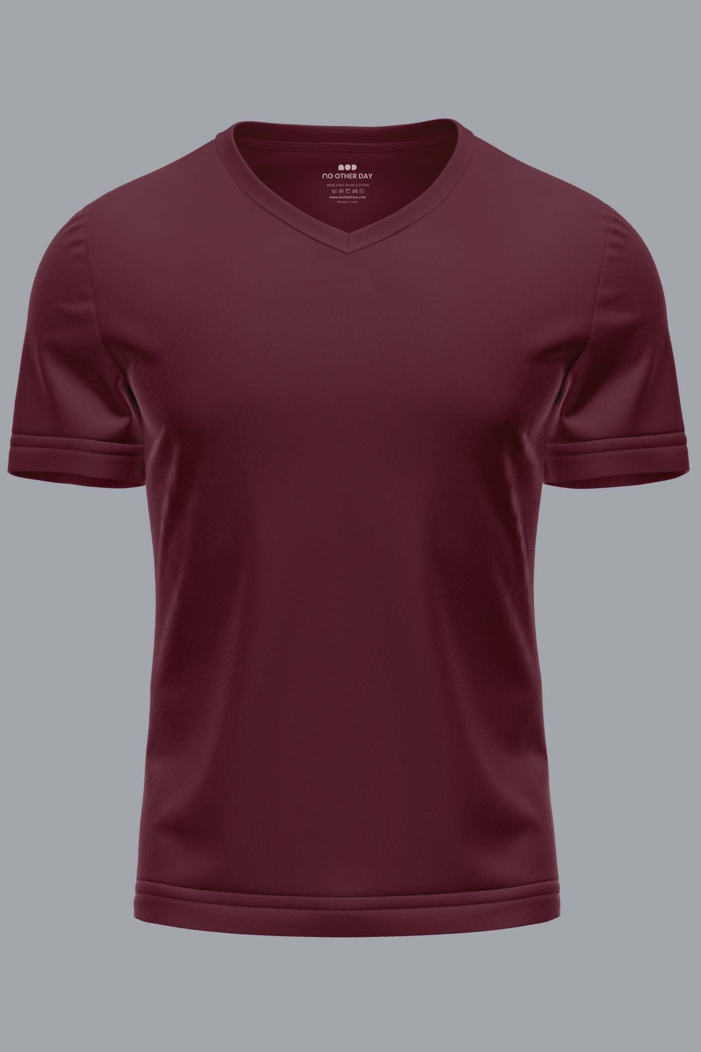 Men's Maroon Wine V Neck T-shirt 006