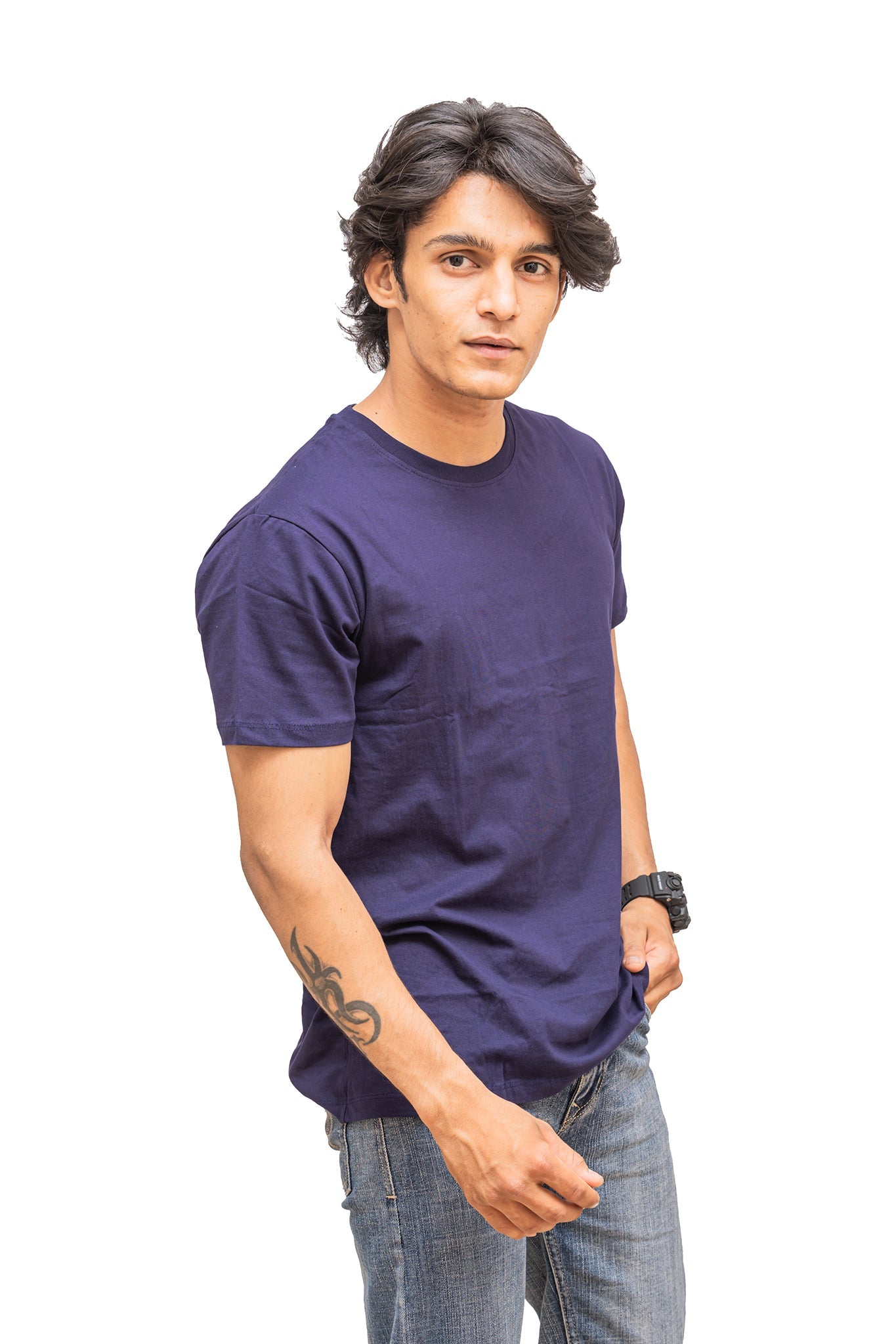 Men's Navy Blue Regal Plain T-shirt 005