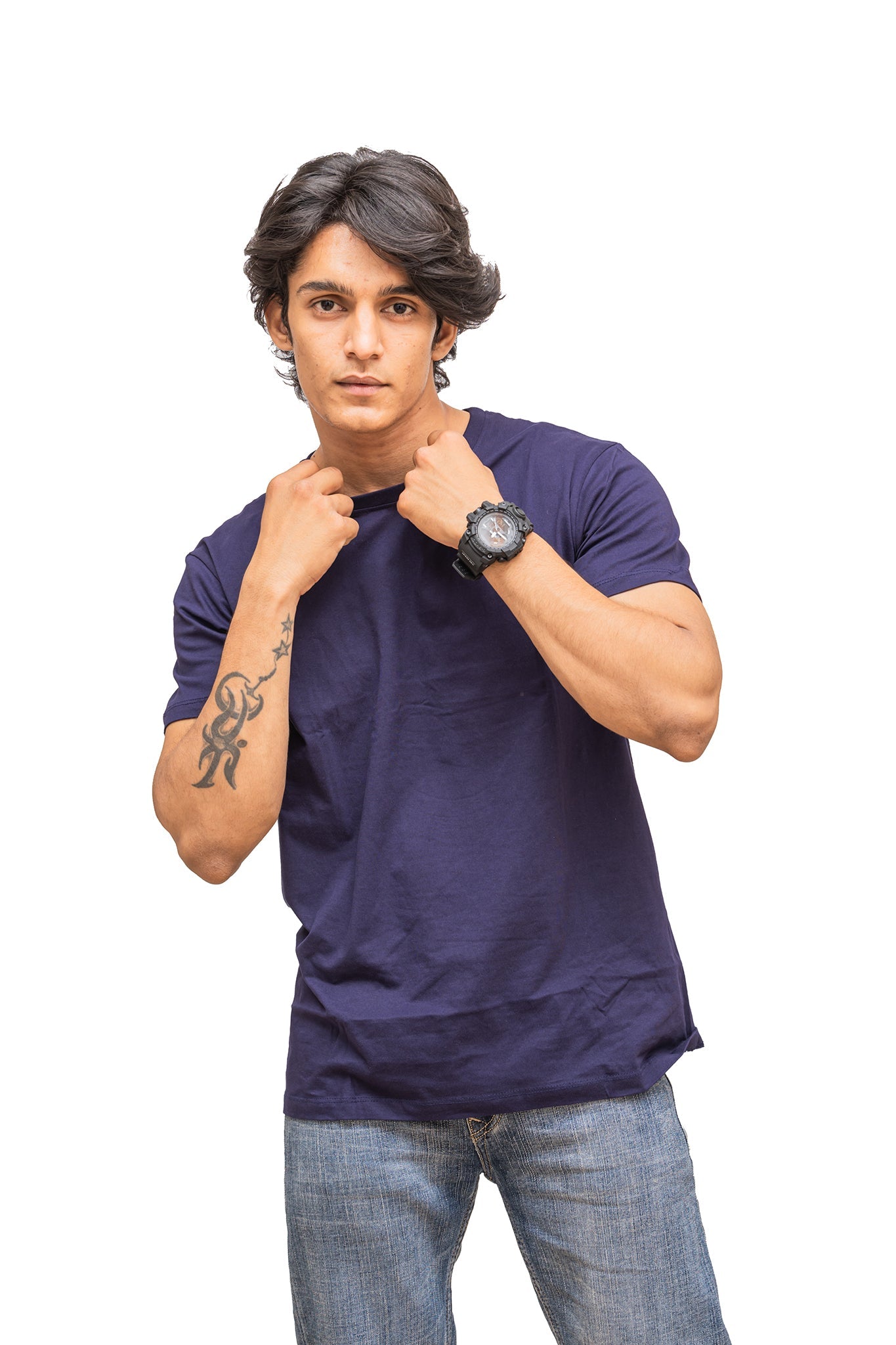 Men's Navy Blue Regal Plain T-shirt 006