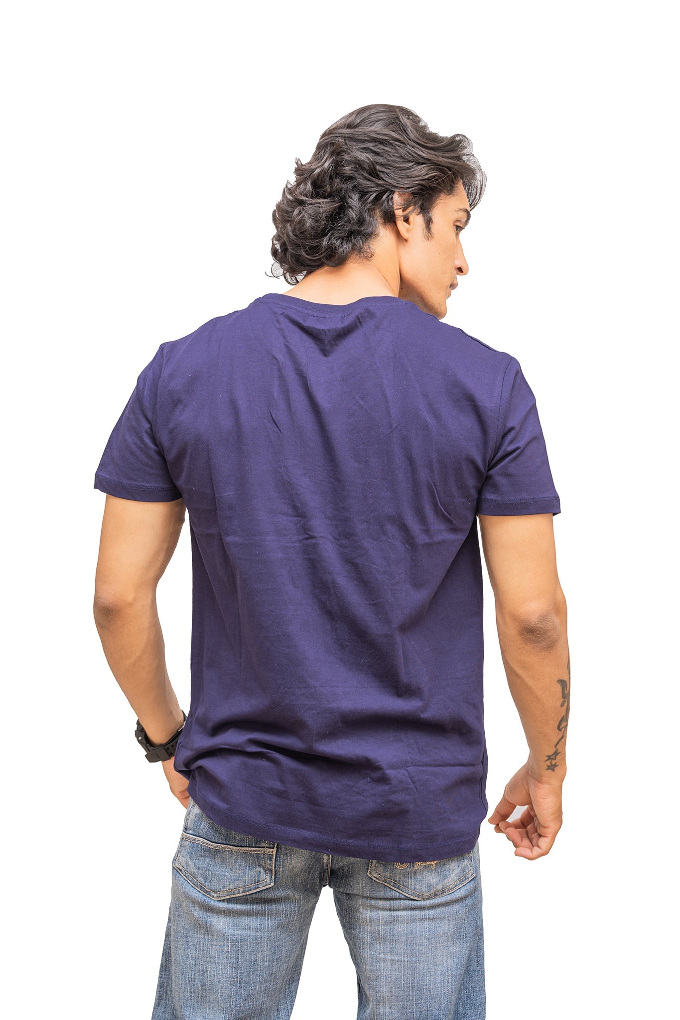 Men's Navy Blue Regal Plain T-shirt 006