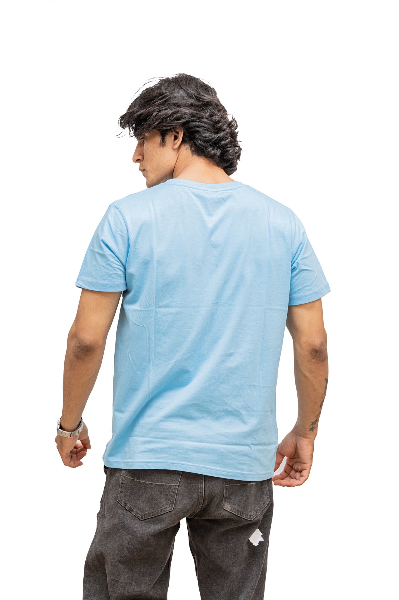 Men's Ocean Blue Serenity Plain T-shirt 004