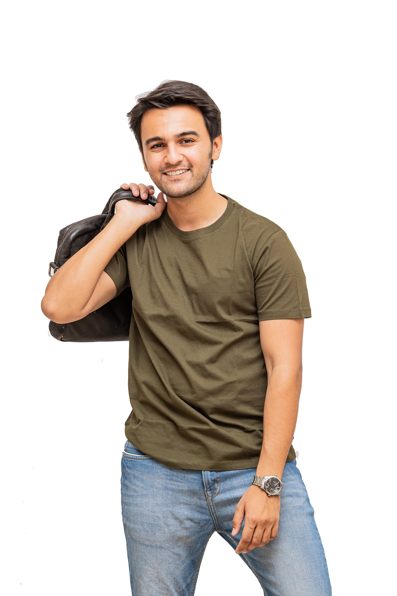 Men's Olive Green Plain T-shirt 002