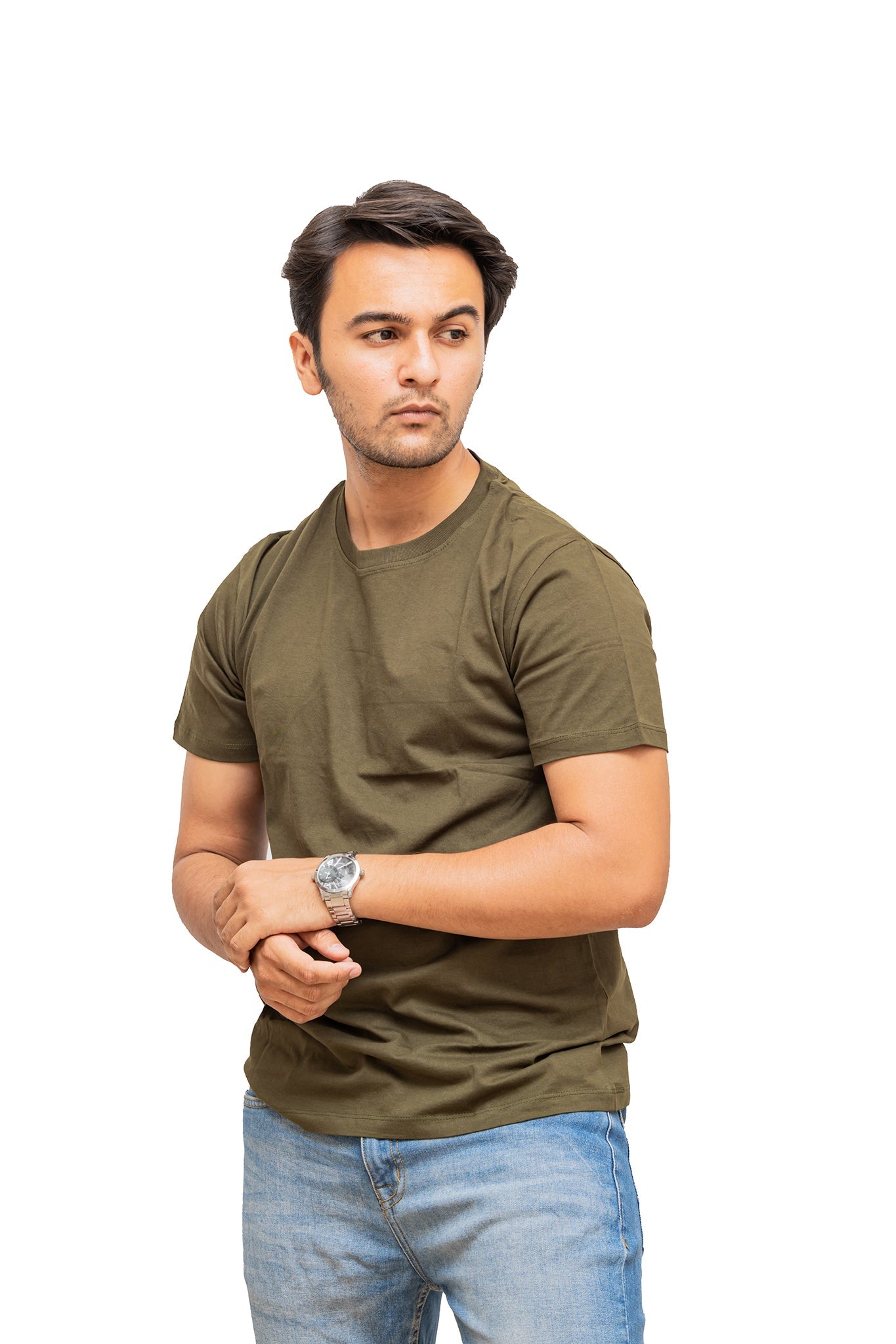 Men's Olive Green Plain T-shirt 003