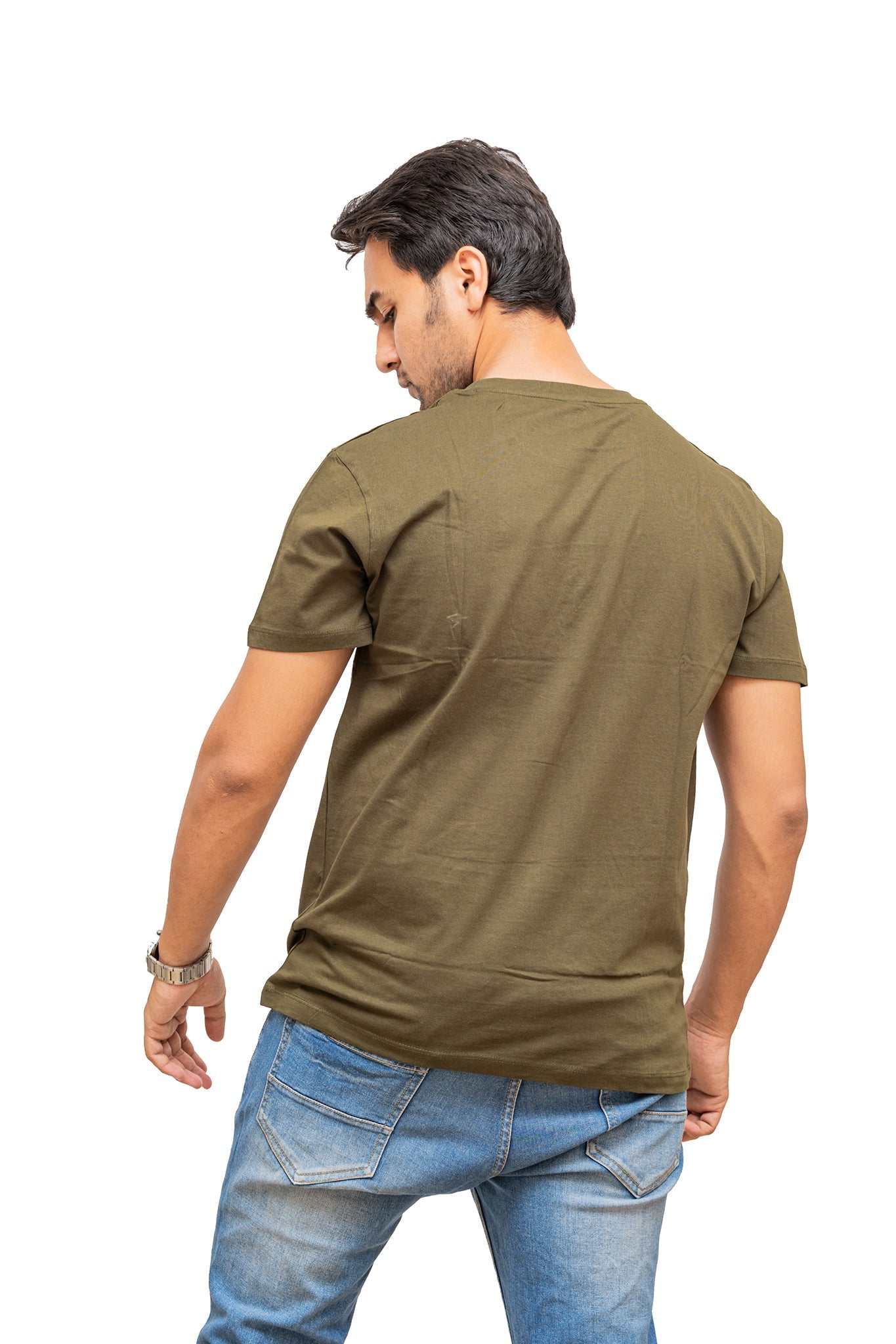Men's Olive Green Plain T-shirt 006