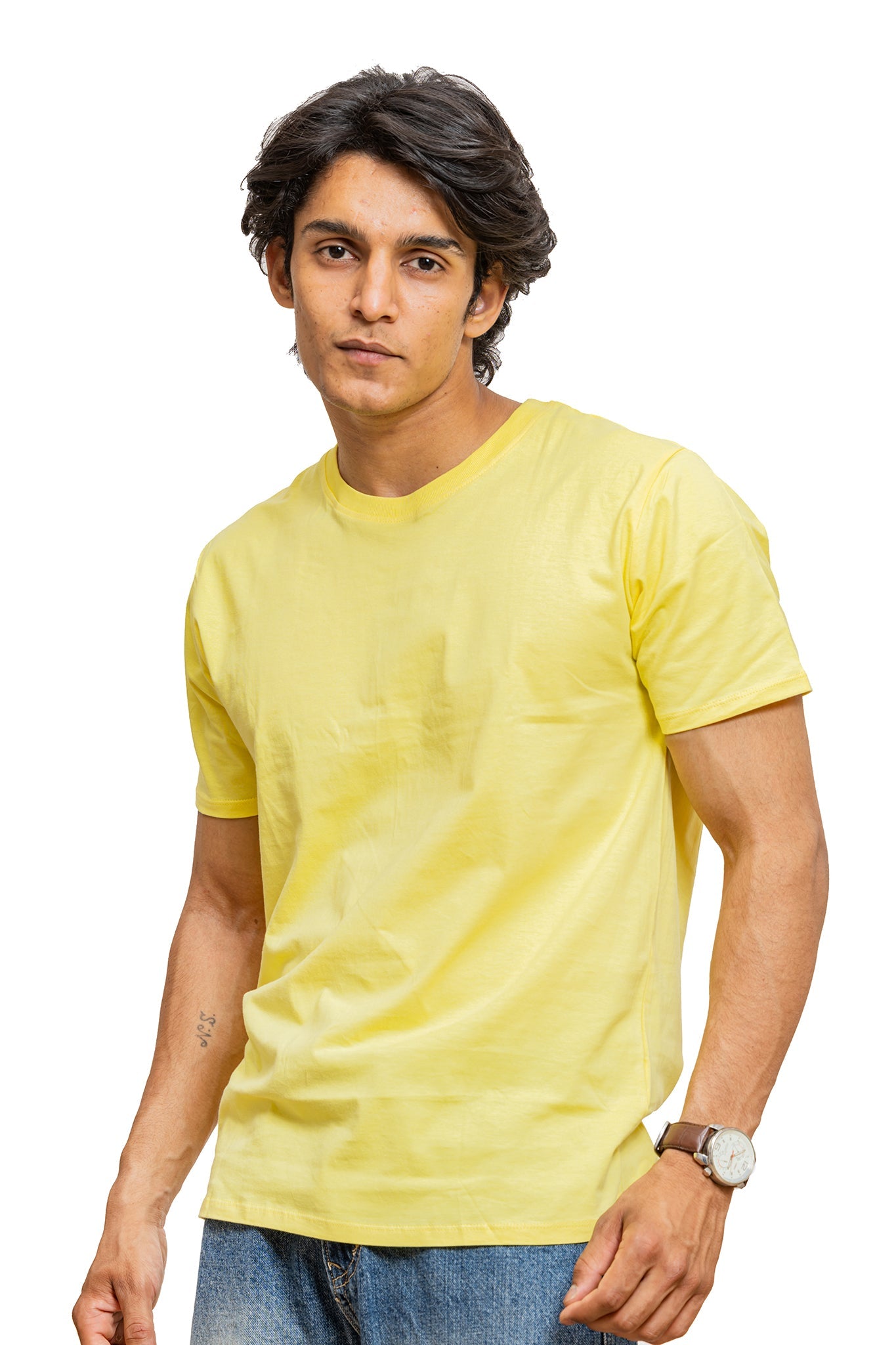 Men's Pale Yellow Plain T-shirt 002