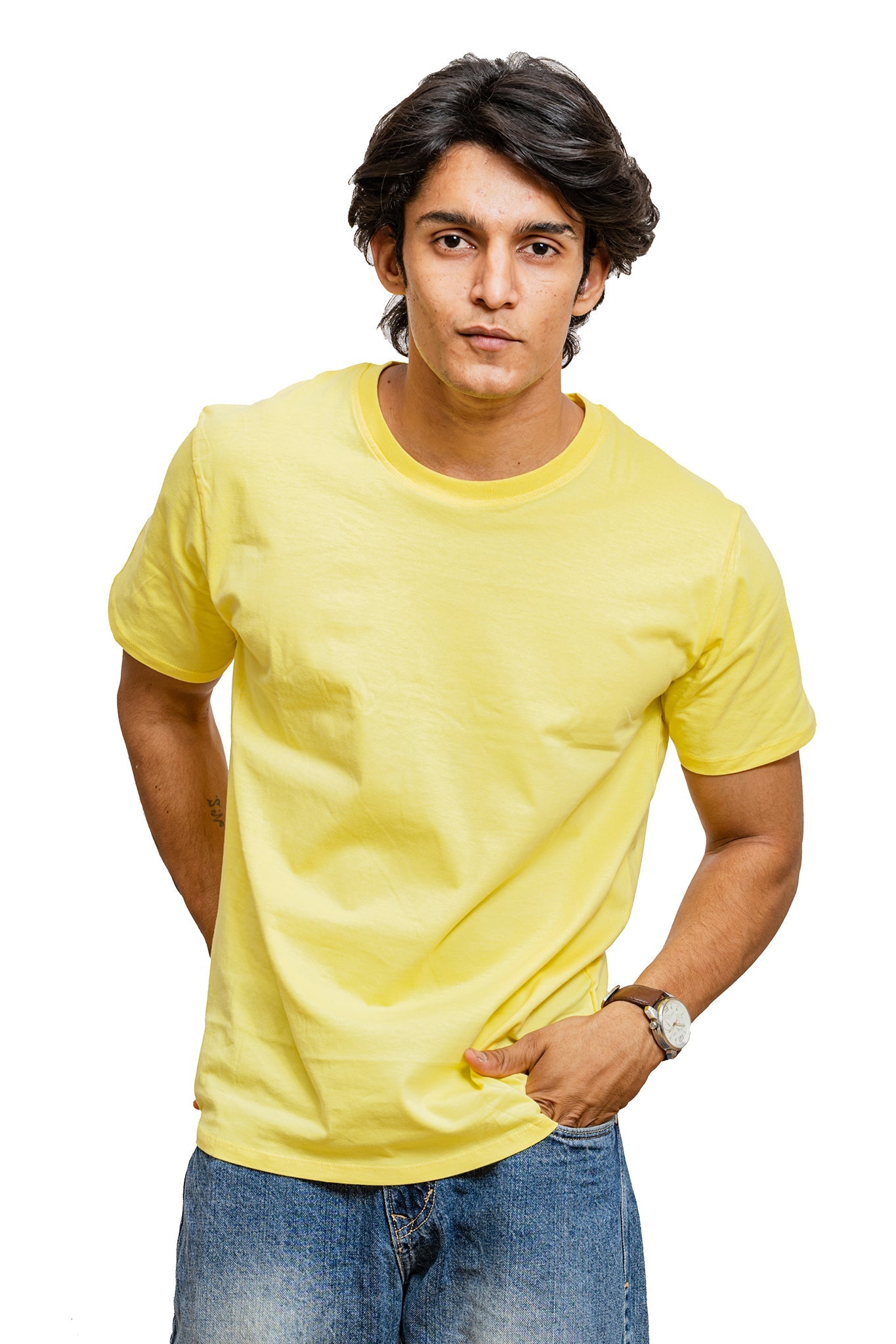 Men's Pale Yellow Plain T-shirt 004