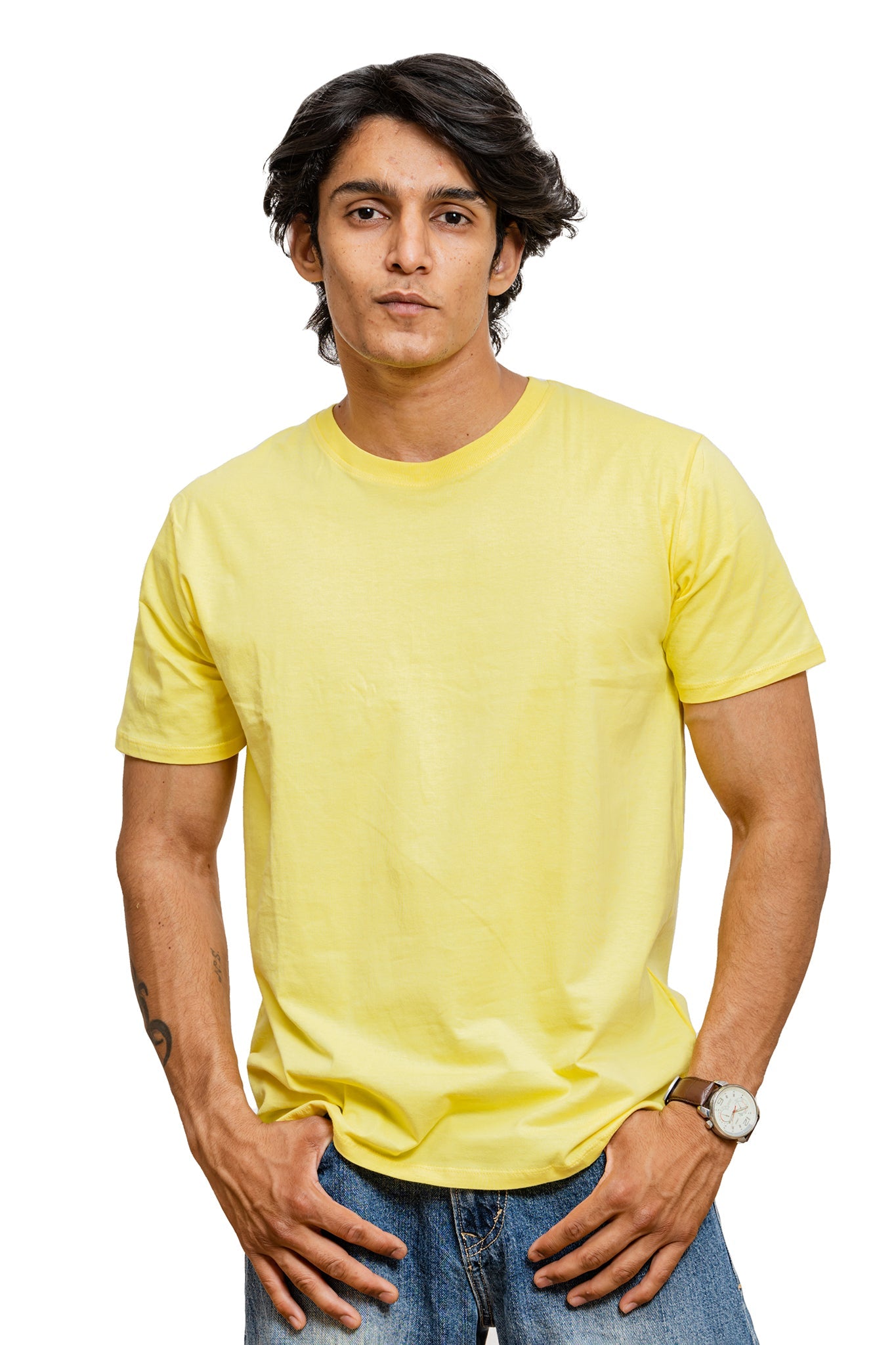 Men's Pale Yellow Plain T-shirt 005