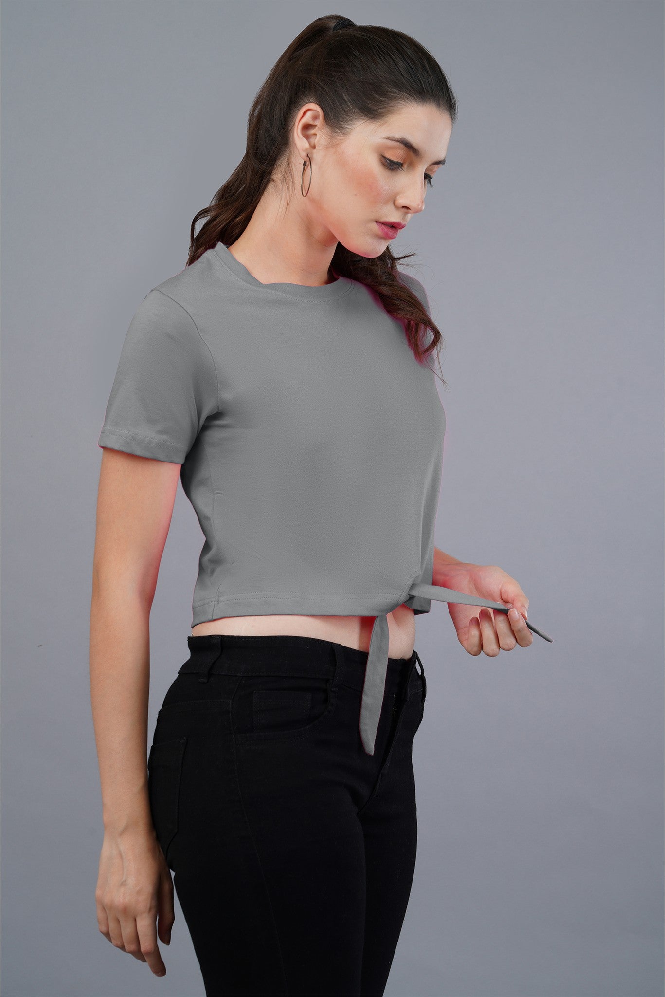 Women's Grey Heather Mist Knot Crop Top 001