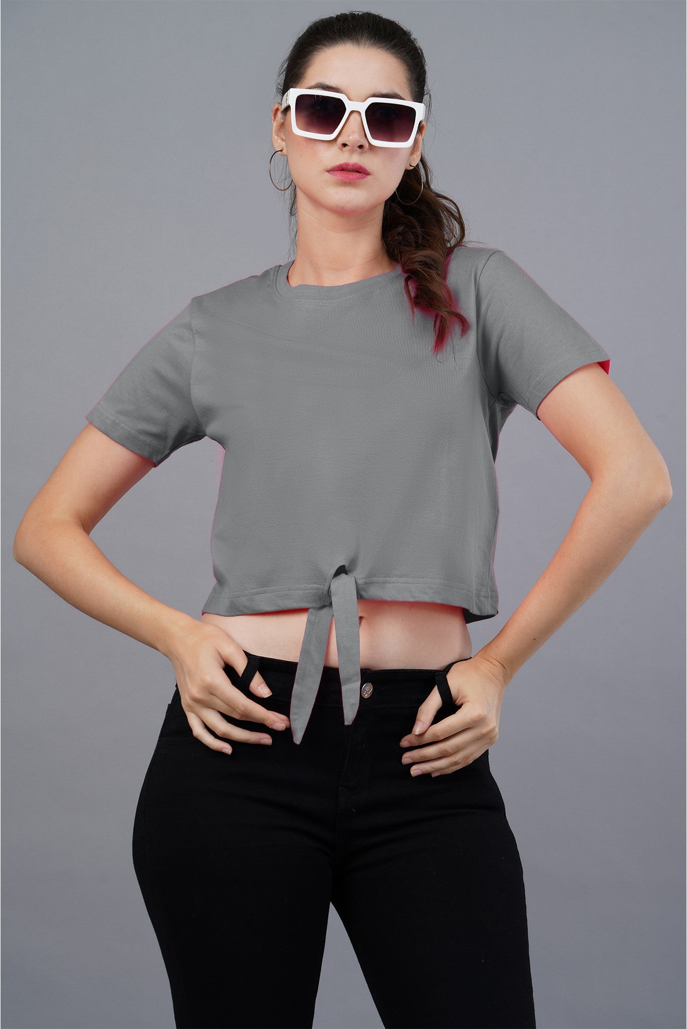 Women's Grey Heather Mist Knot Crop Top002