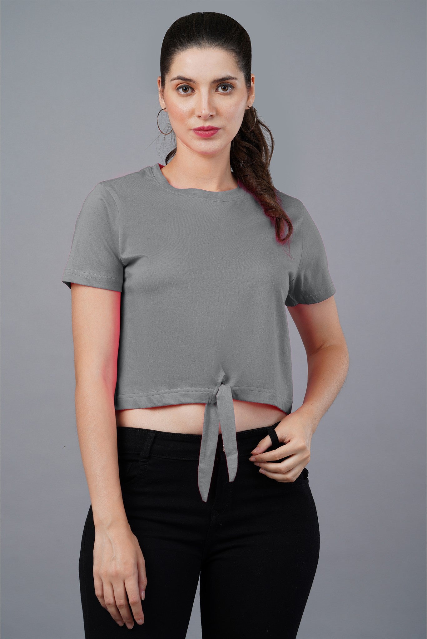Women's Grey Heather Mist Knot Crop Top 003