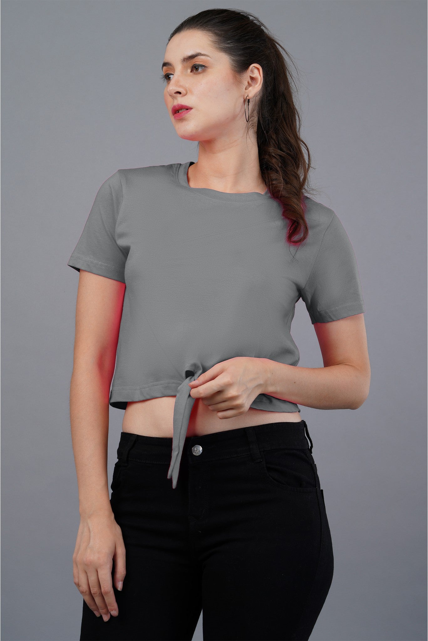 Women's Grey Heather Mist Knot Crop Top 004