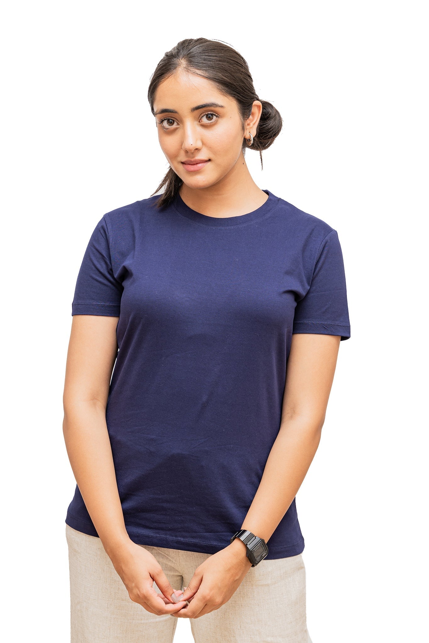 Women's Navy Blue Regal Plain T-shirt No Other Day