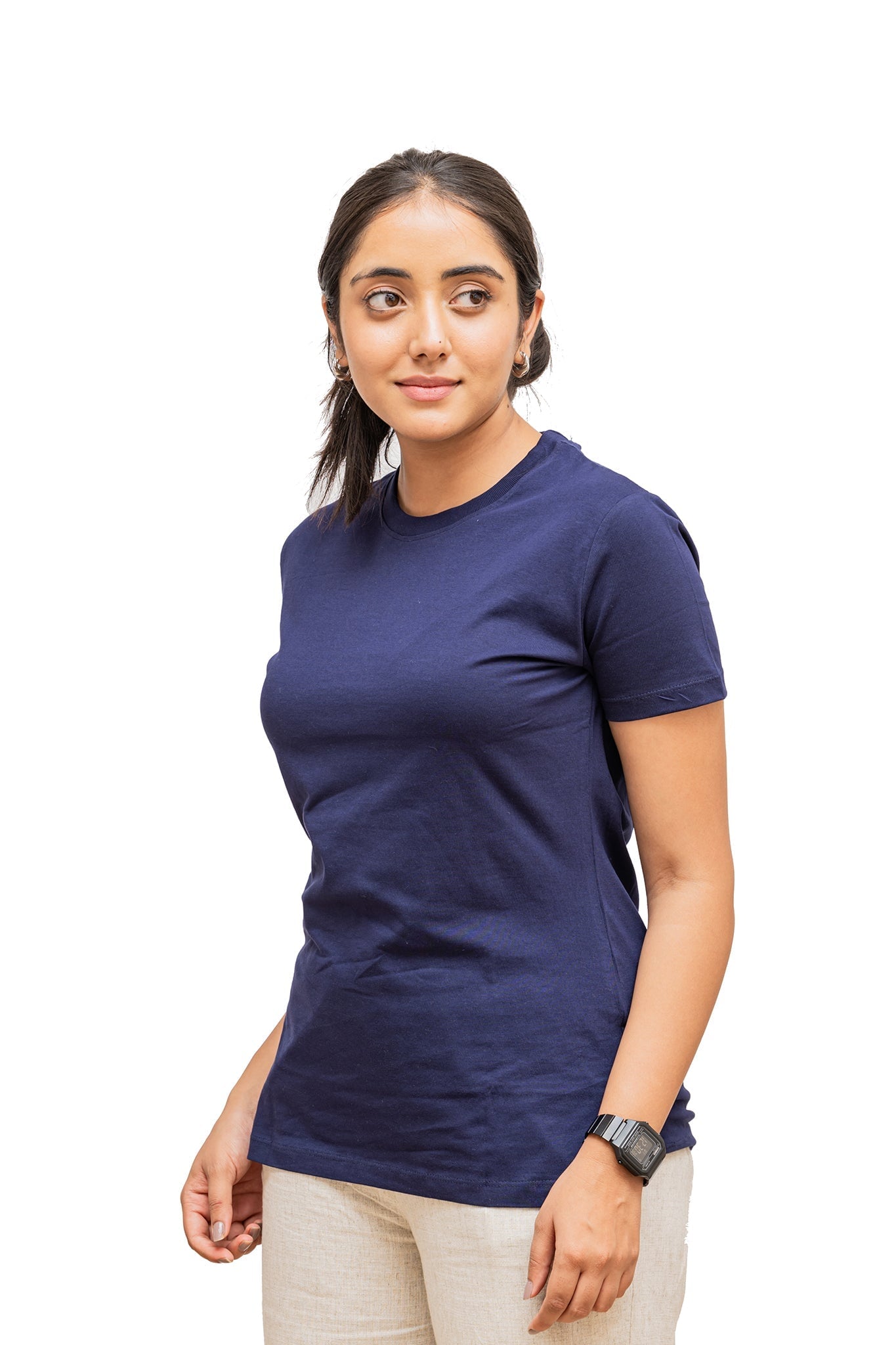 Women's Navy Blue Regal Plain T-shirt No Other Day