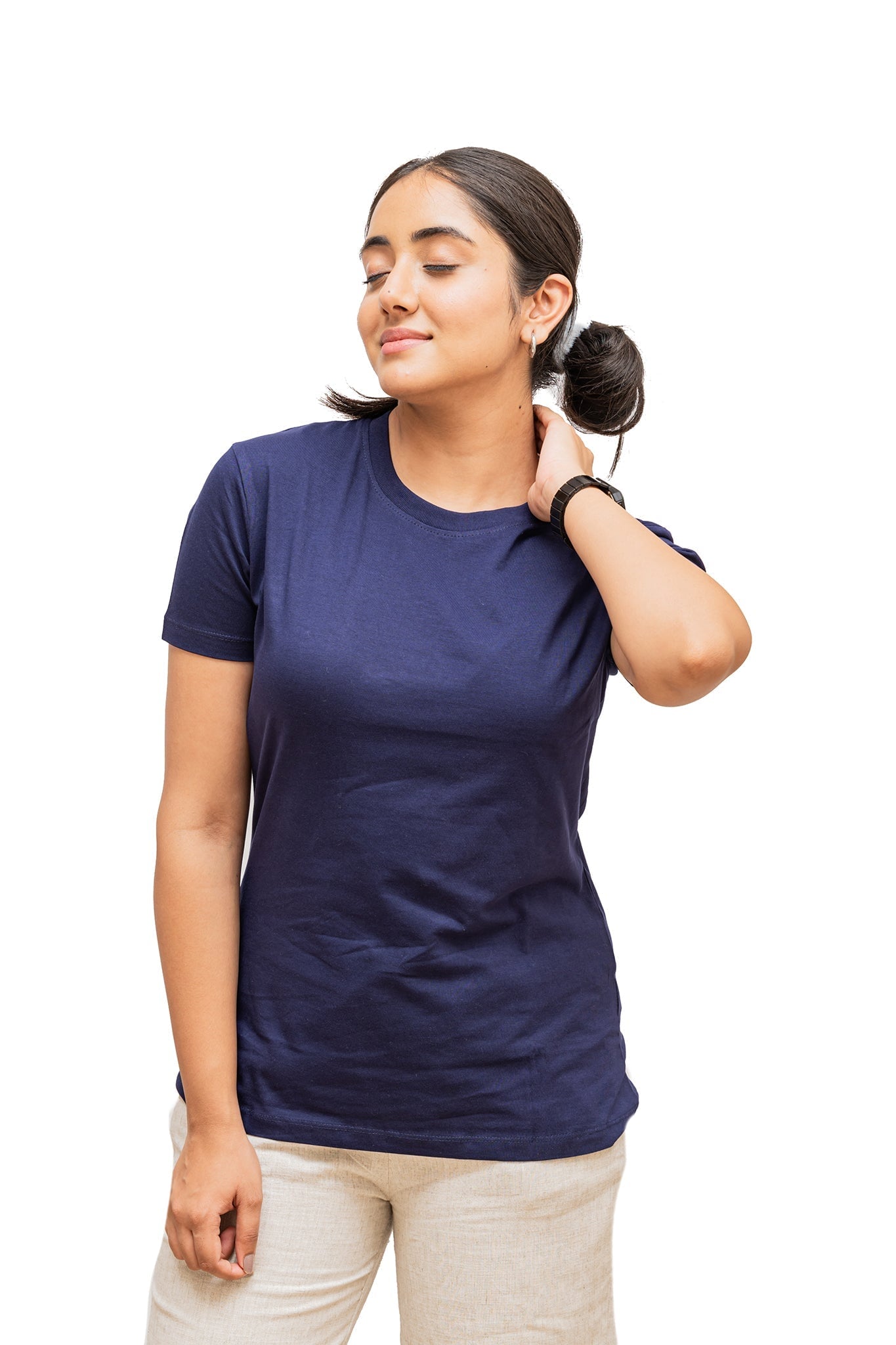 Women's Navy Blue Regal Plain T-shirt No Other Day