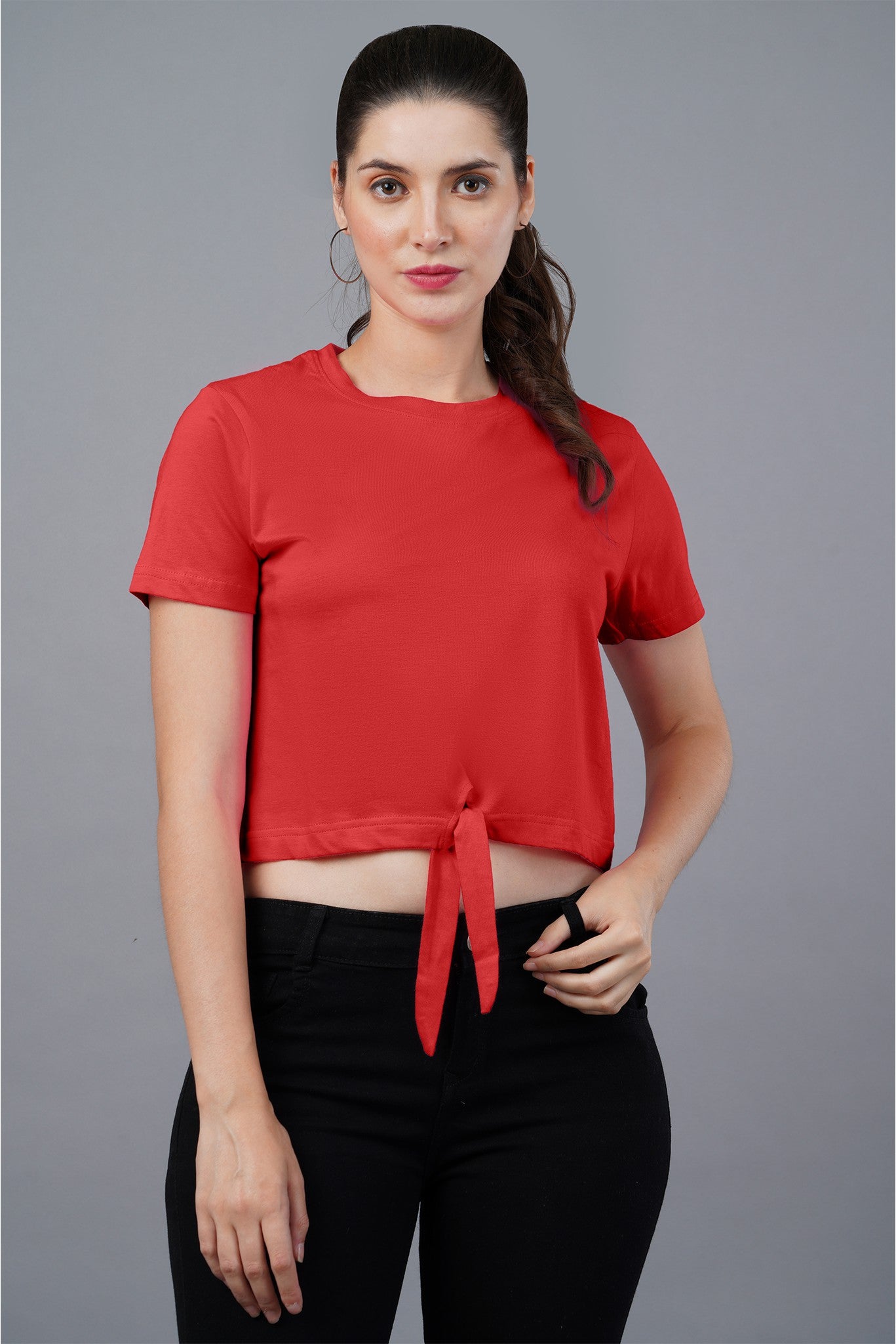 Women's Red Passion Knot Crop Top 004