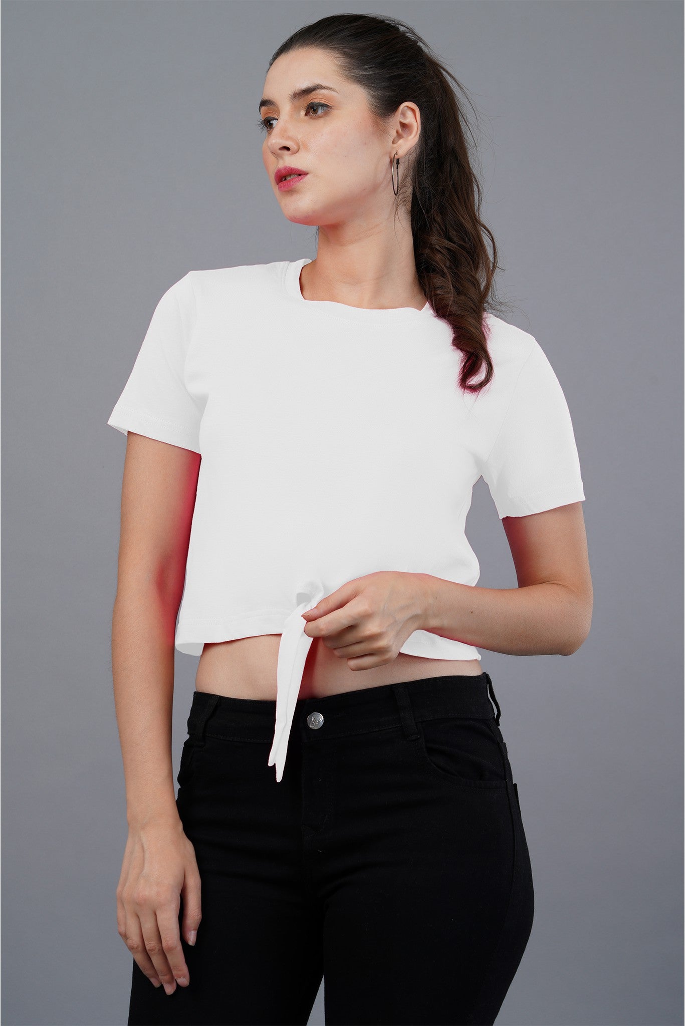 Women's White Elegance Knot Crop Top 006