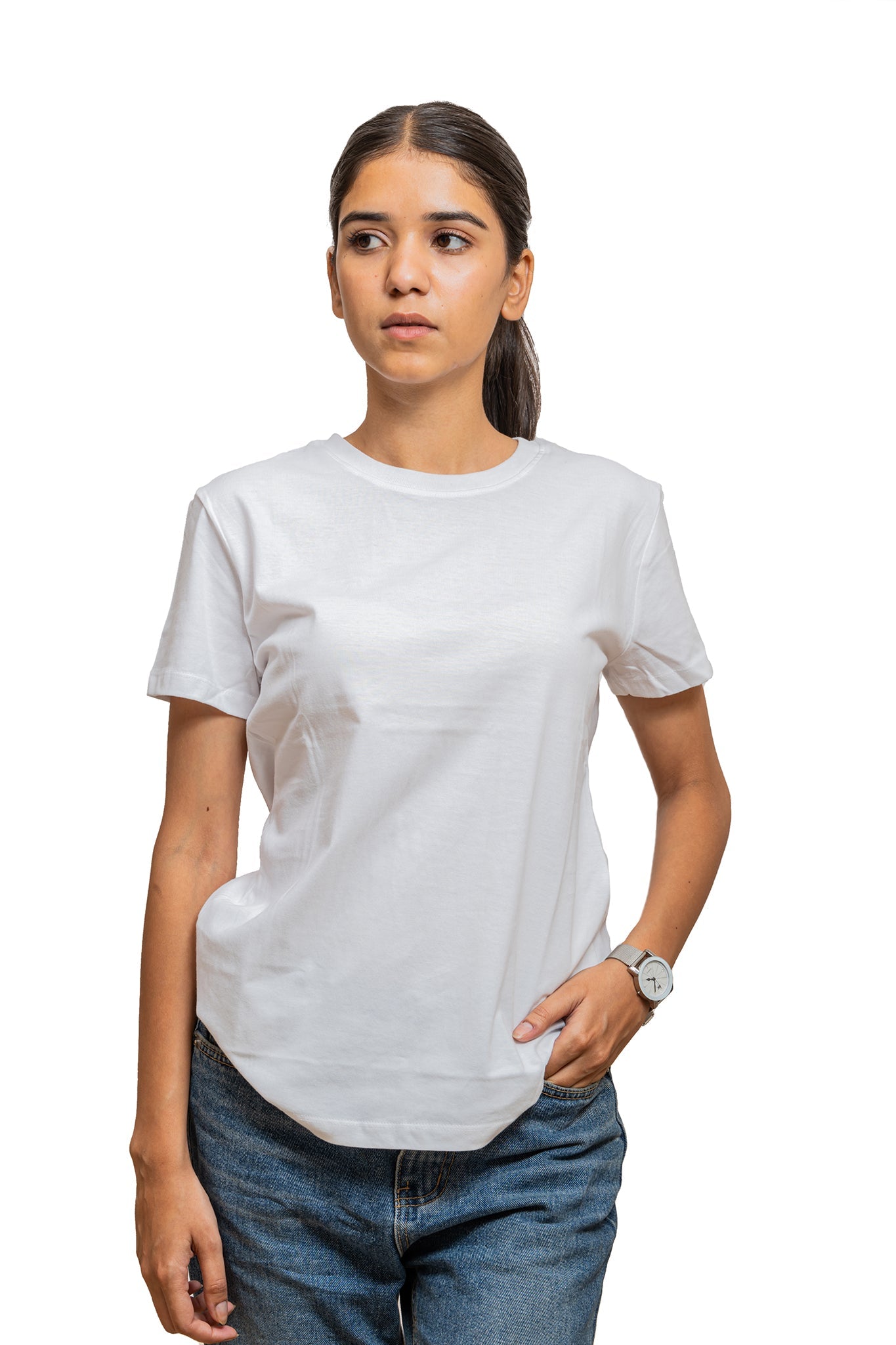Women's White Elegance Plain T-shirt 003