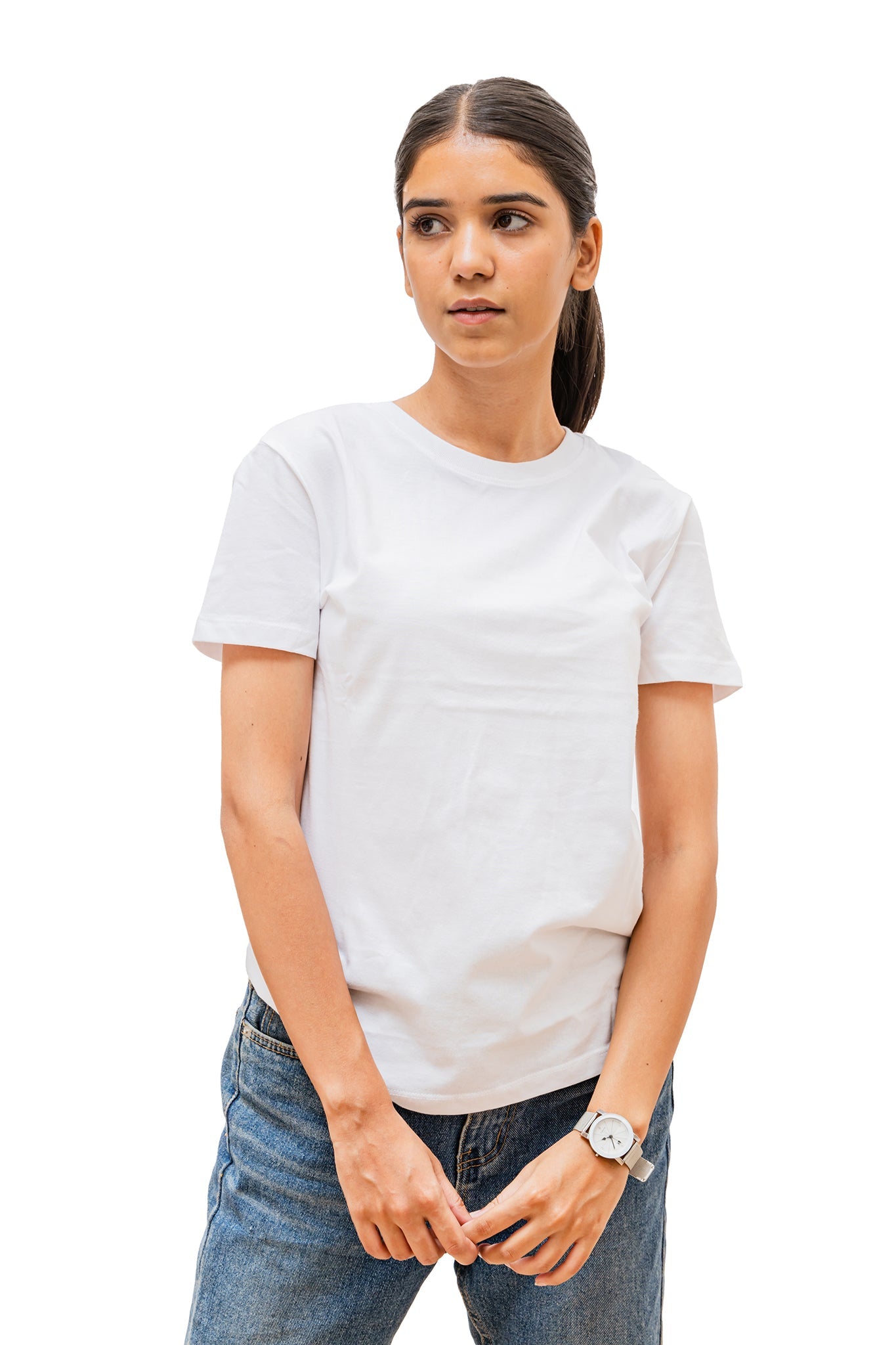 Women's White Elegance Plain T-shirt 004
