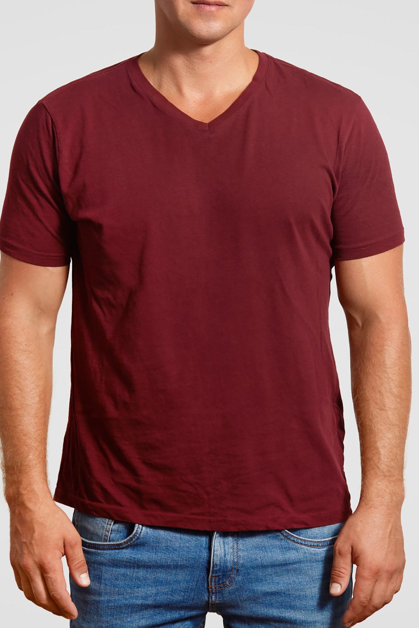 Men's Maroon Wine V Neck T-shirt 004