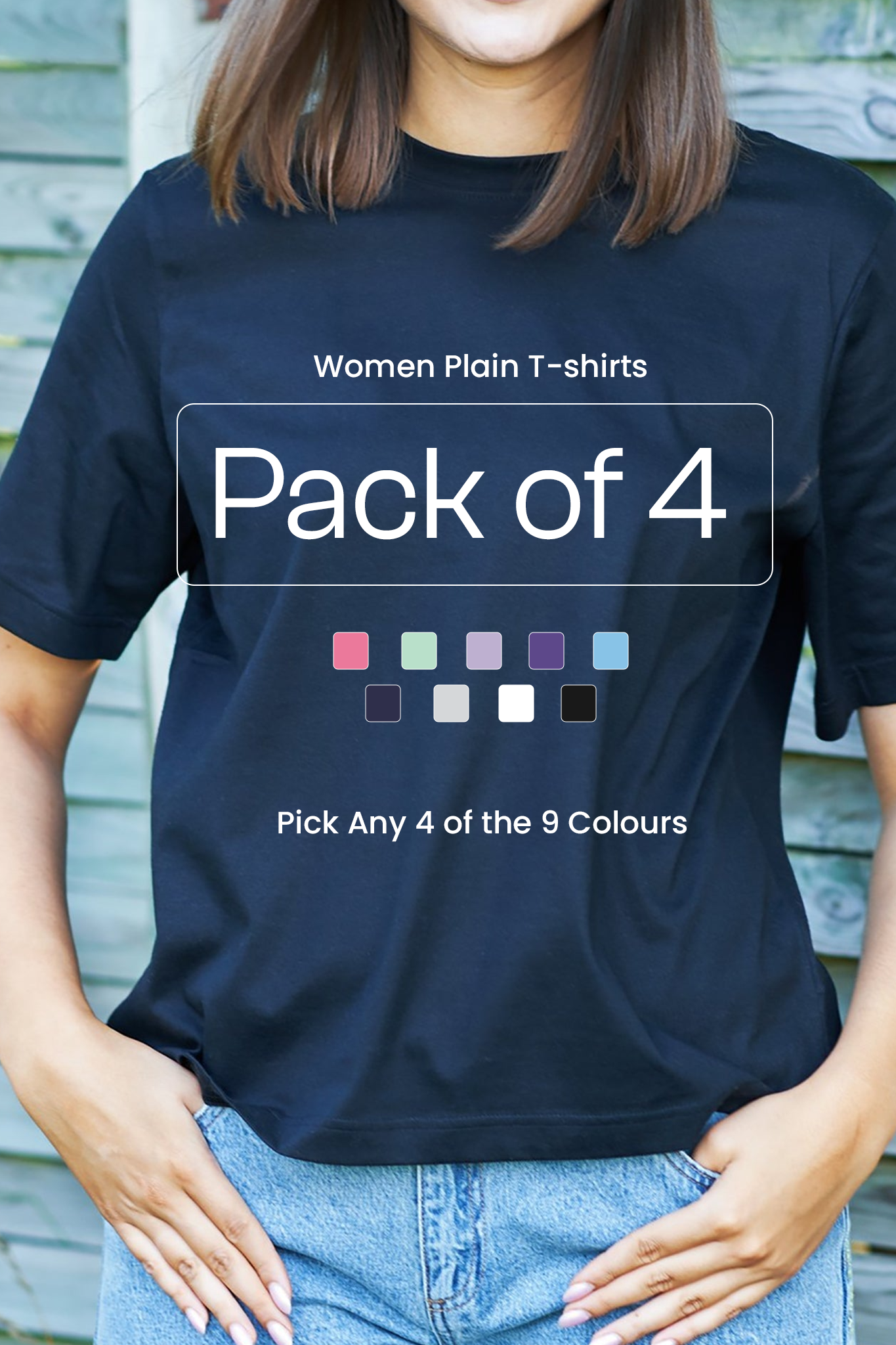 Pack of 4 Women Plain T-shirts 001