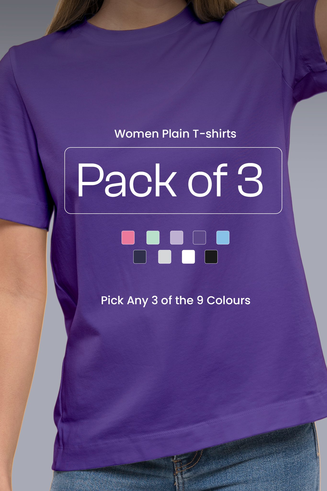 Pack of 3 Women Plain T-shirts 004