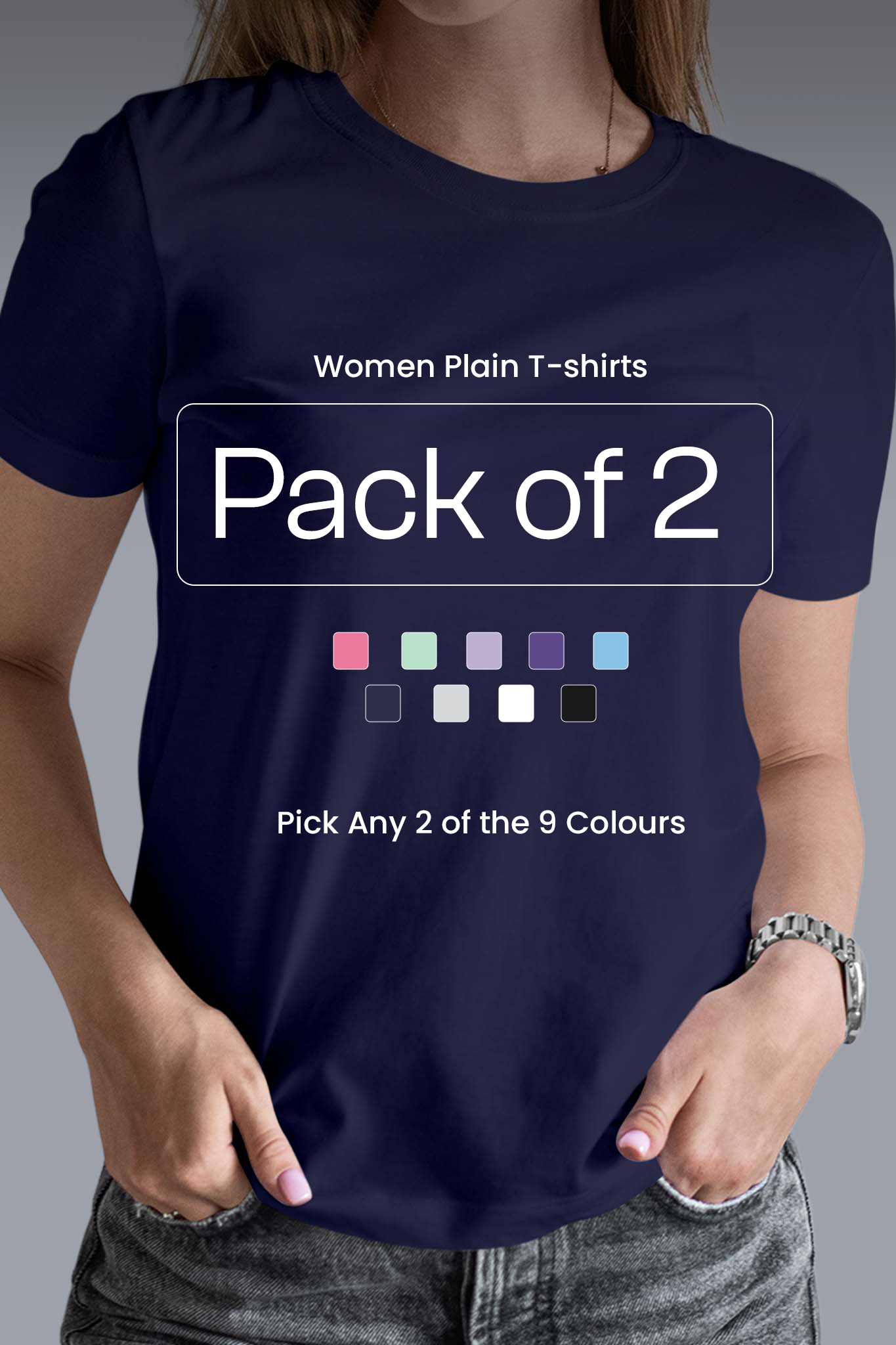 Pack of 2 Women Plain T-shirts 001