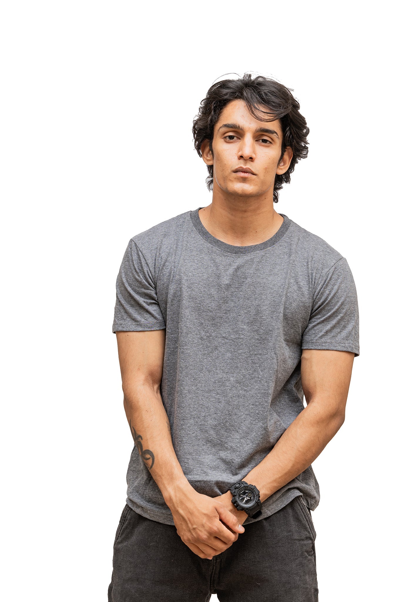 Men's Dark Grey Heather Plain T-shirt 002