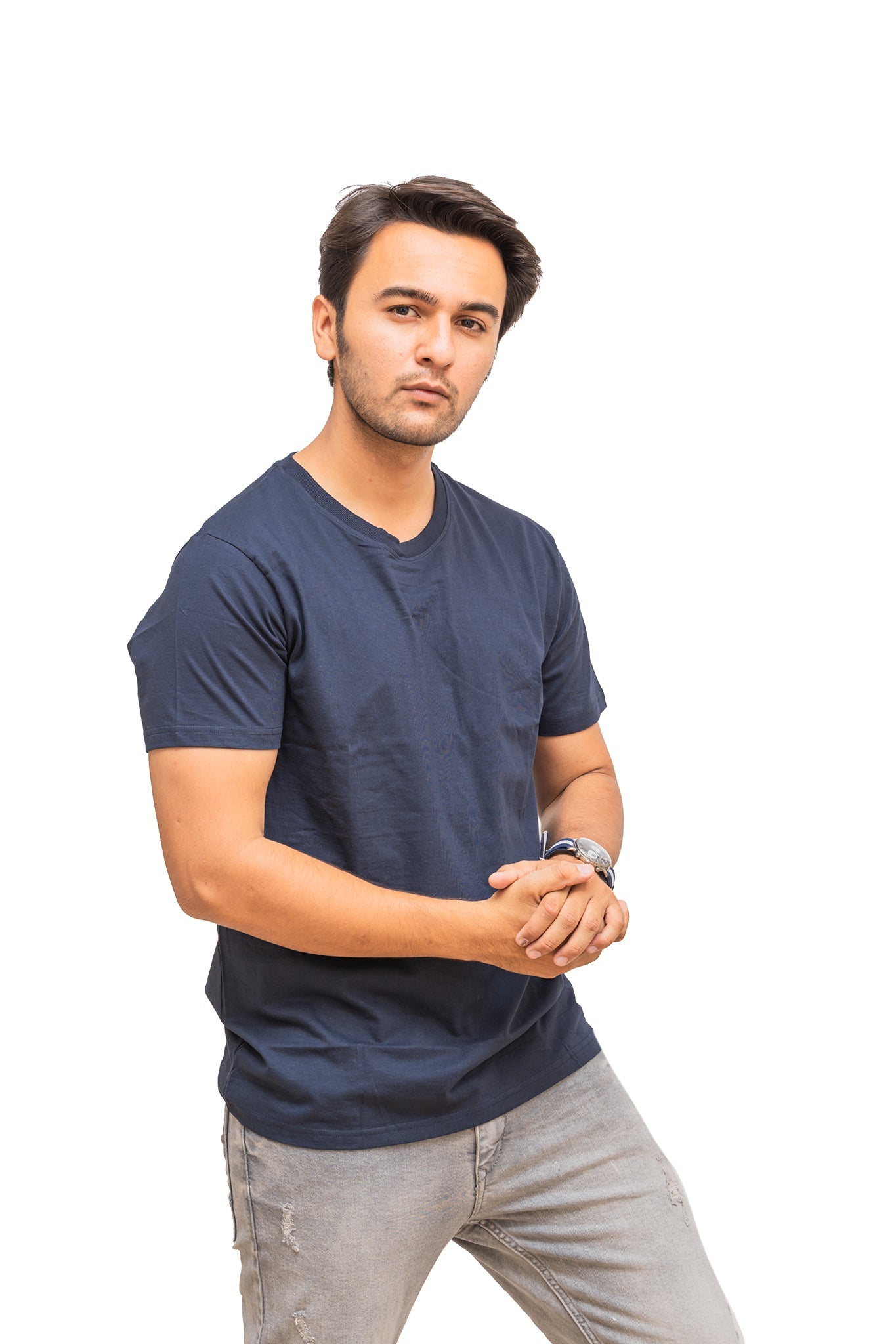 Men's Dark Navy Blue Plain T-shirt 003