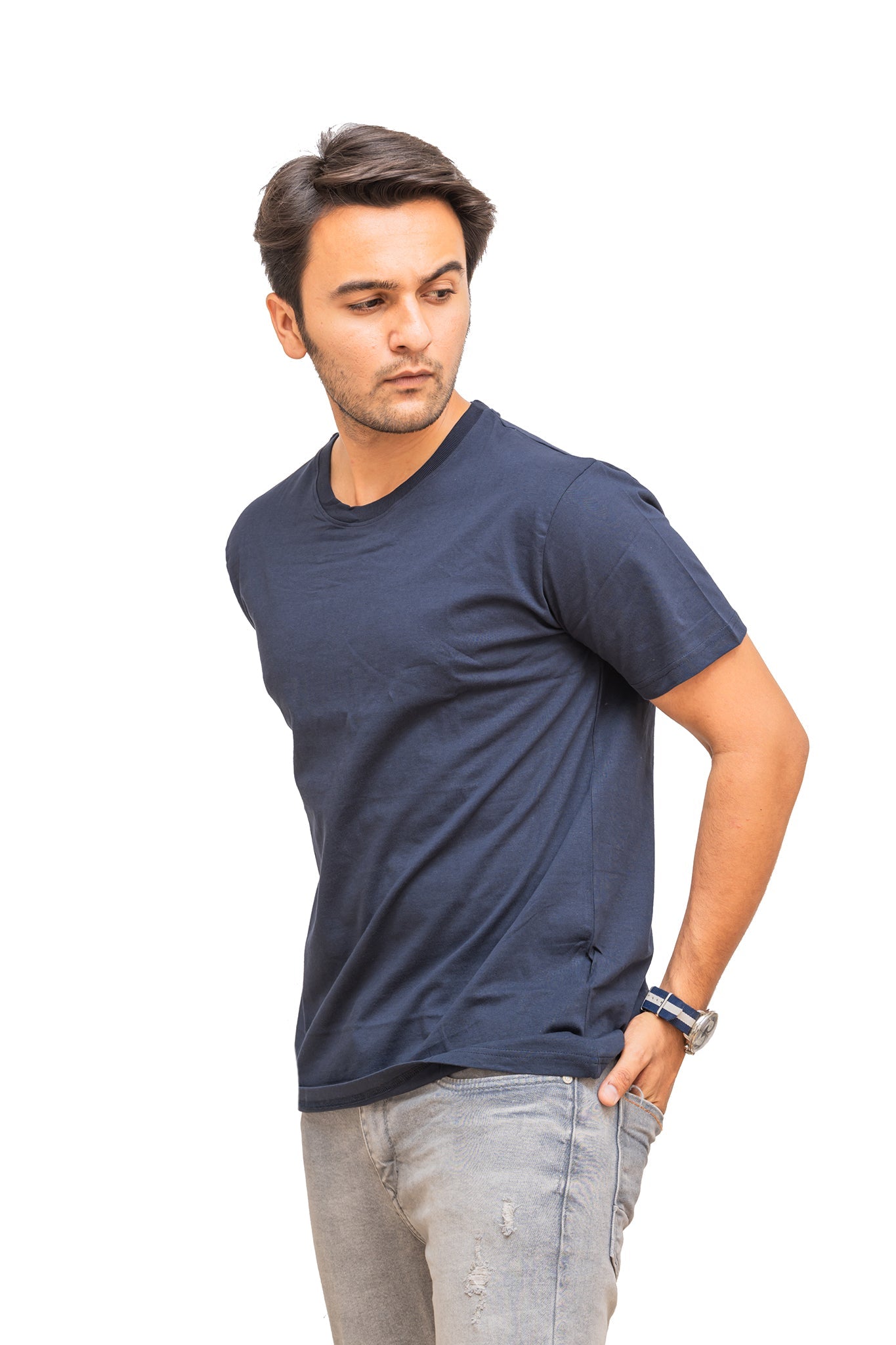 Men's Dark Navy Blue Plain T-shirt 004