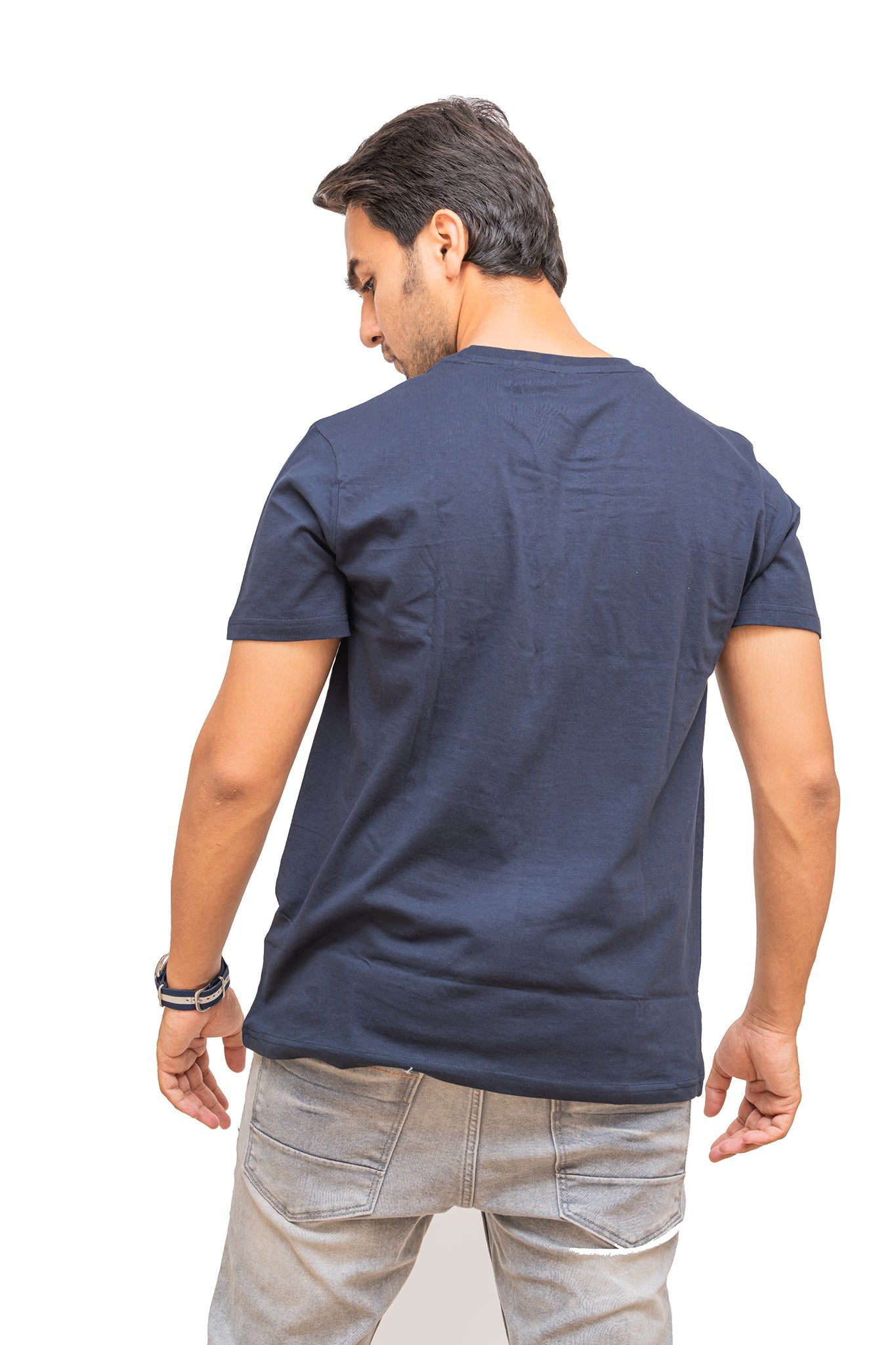 Men's Dark Navy Blue Plain T-shirt 005