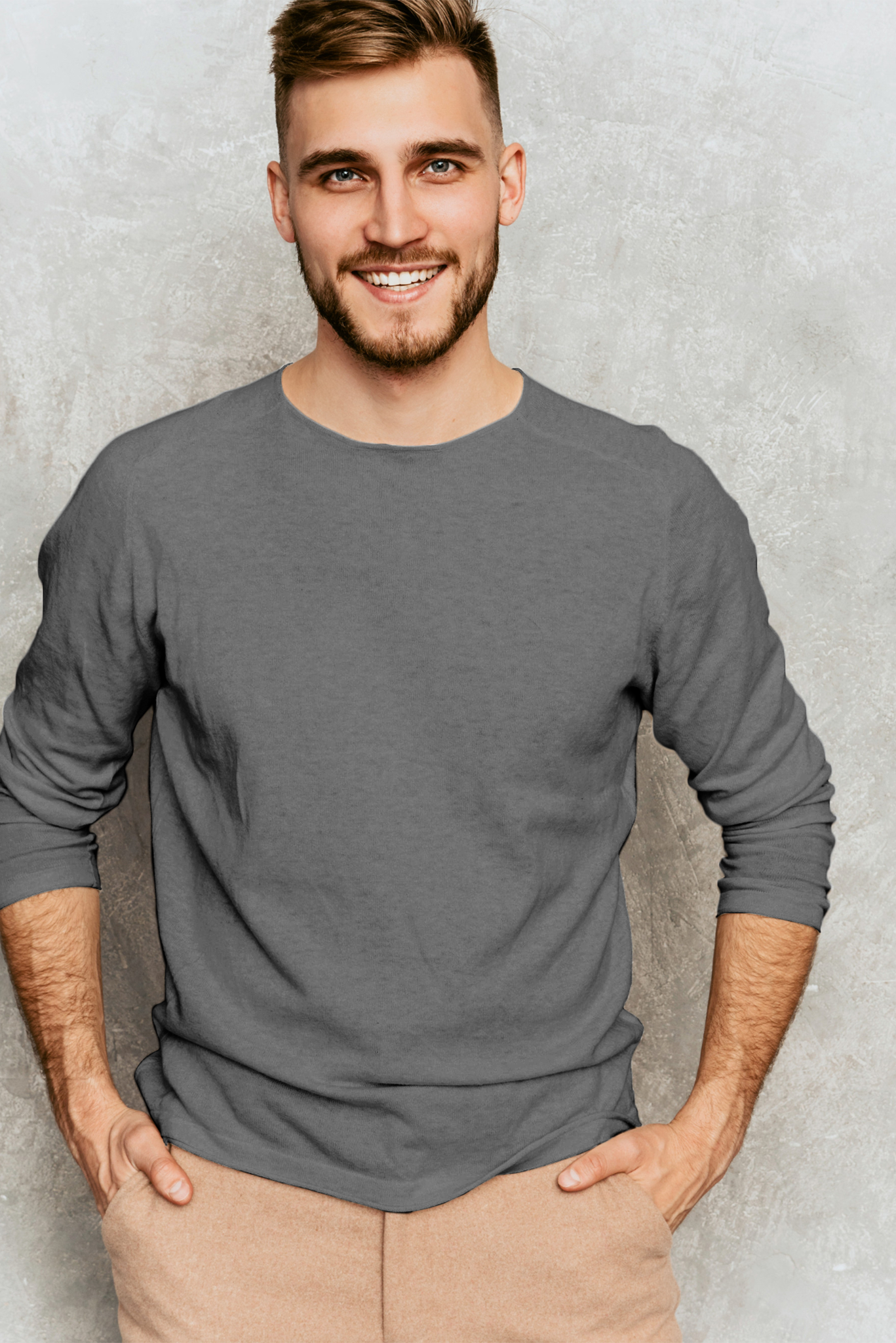 Men's Grey Heather Mist Full Sleeves T-shirts 001