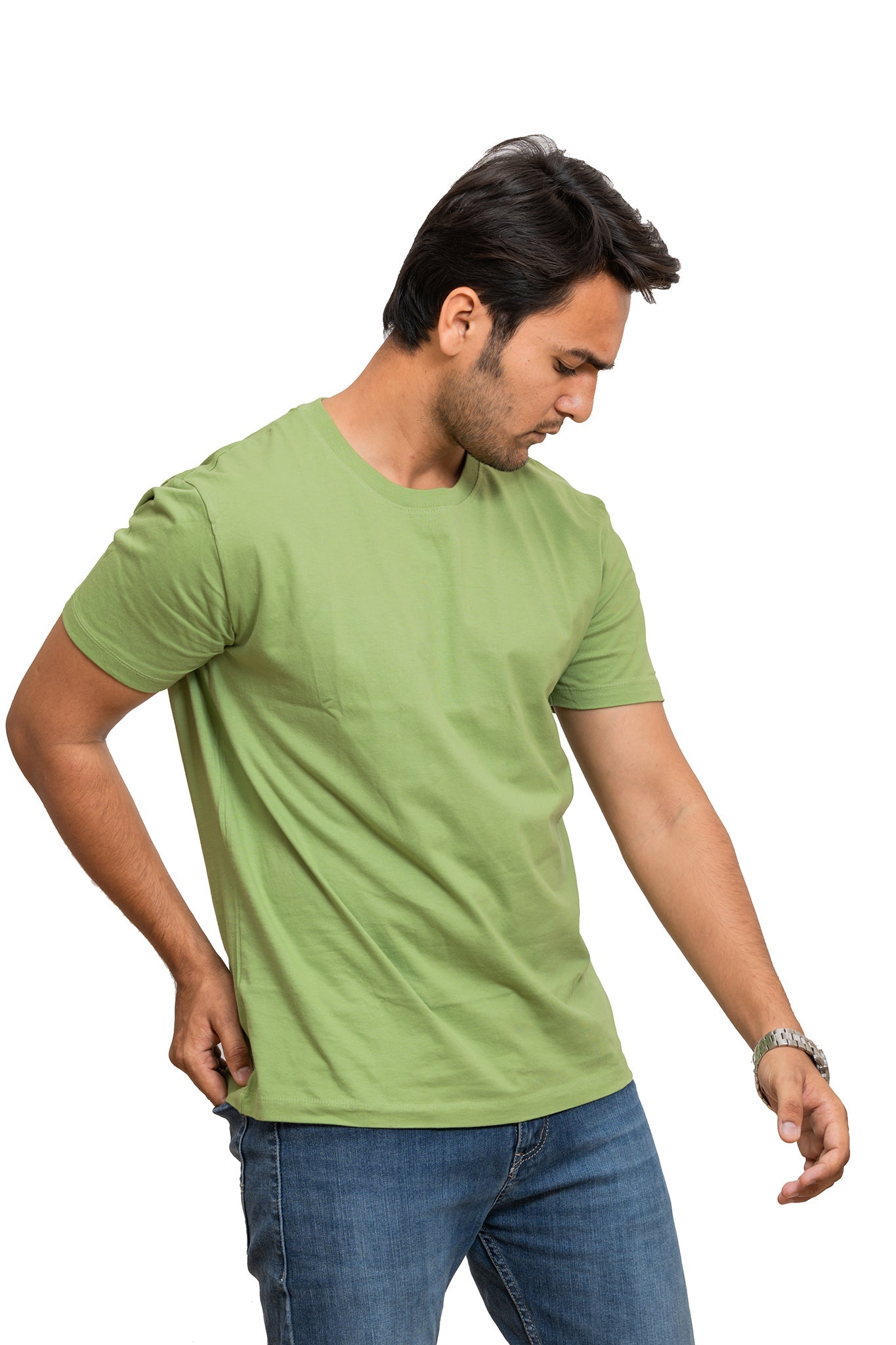 Men's Kiwi Green Plain T-shirt 004