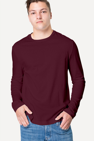 Men's Maroon Wine Full Sleeves T-shirts 001