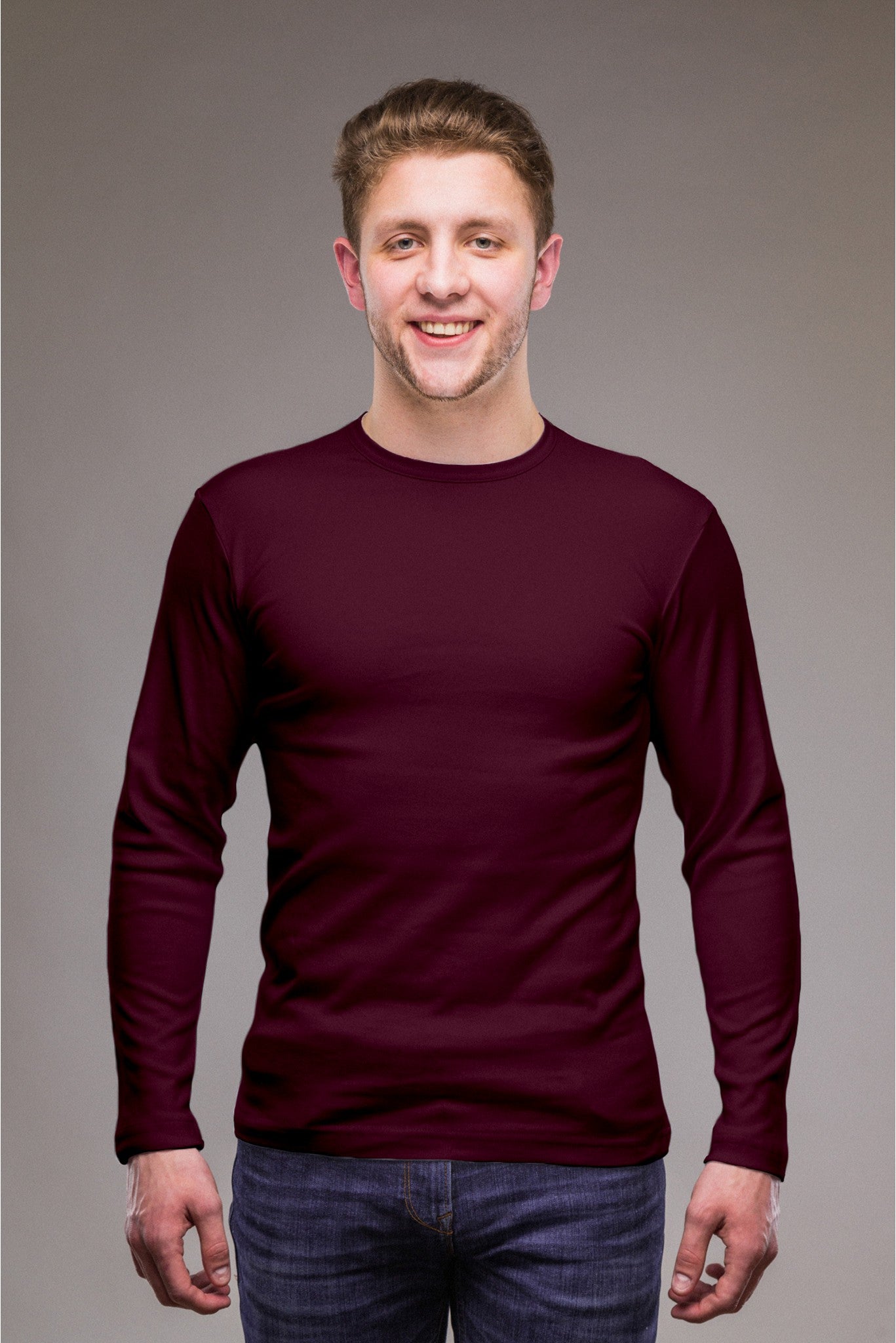 Men's Maroon Wine Full Sleeves T-shirts 002