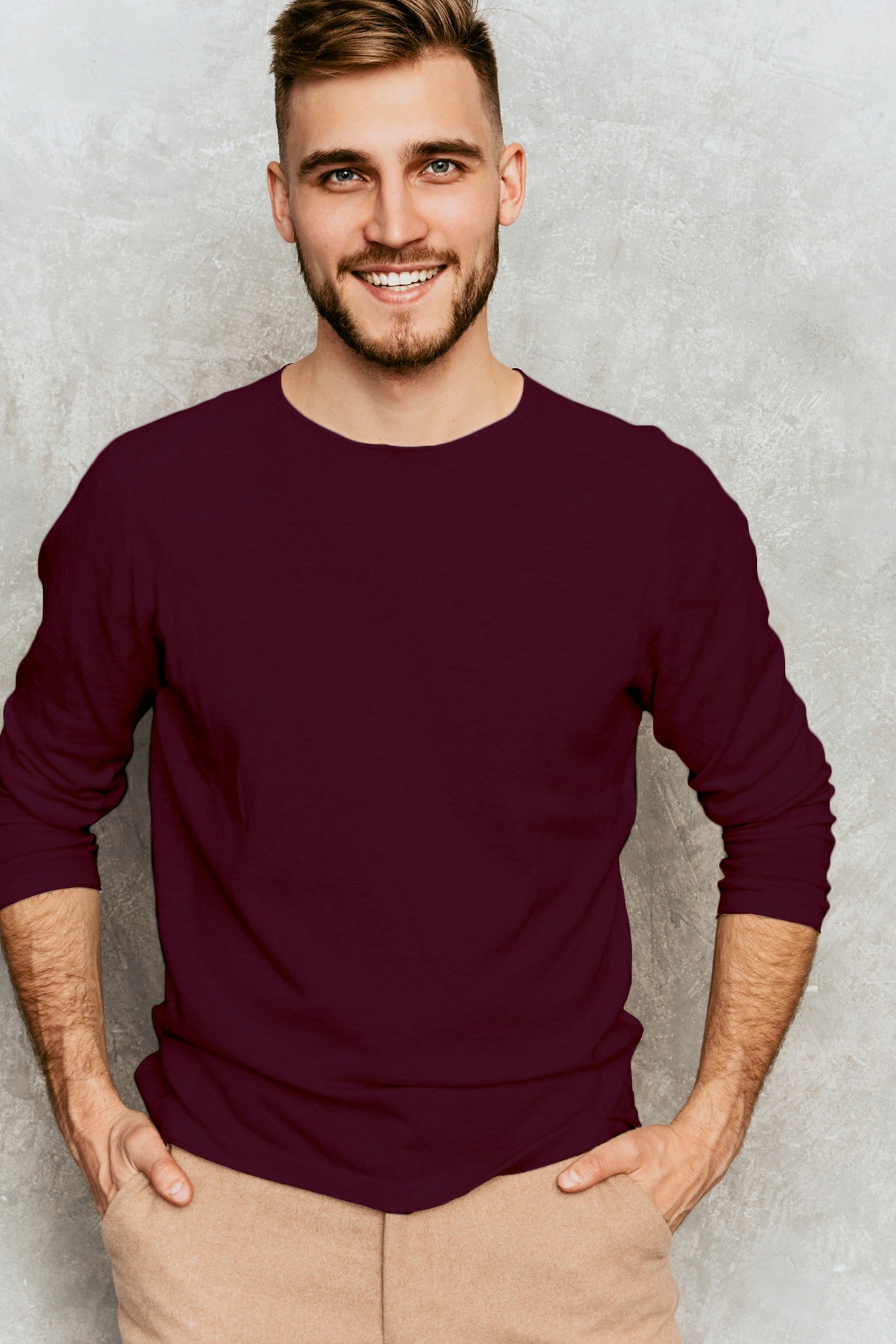 Men's Maroon Wine Full Sleeves T-shirts 003