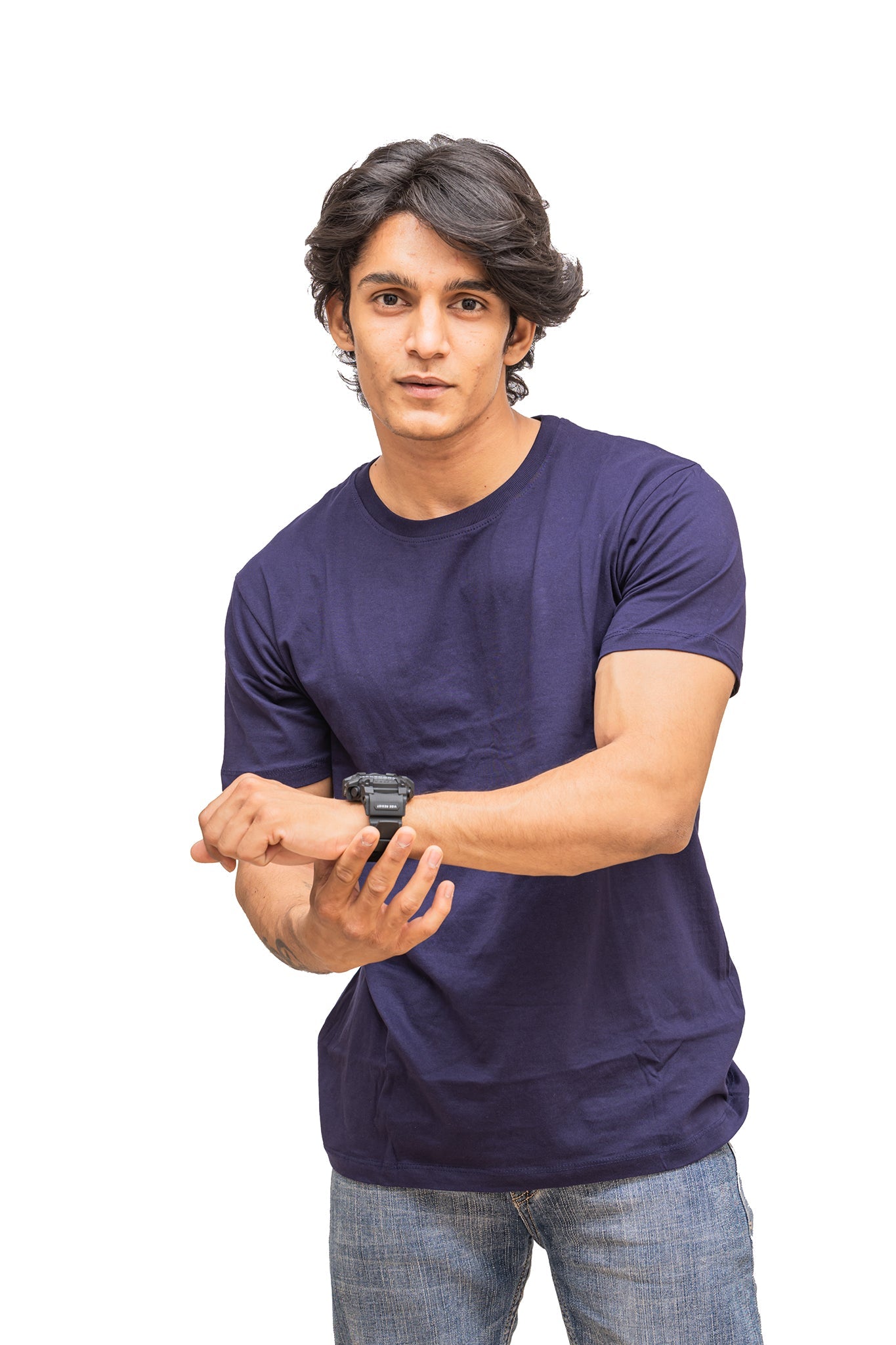 Men's Navy Blue Regal Plain T-shirt 002