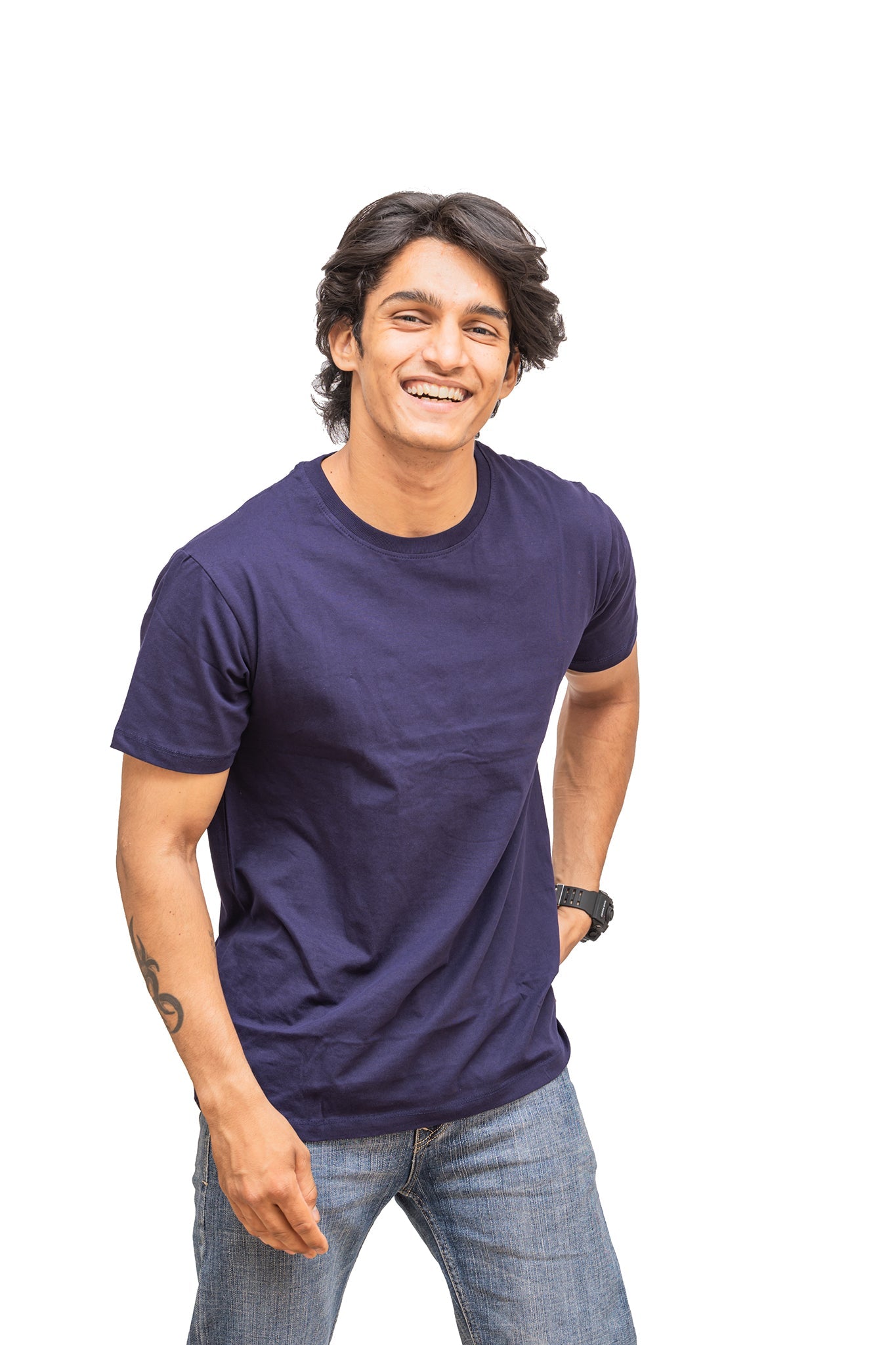 Men's Navy Blue Regal Plain T-shirt 003