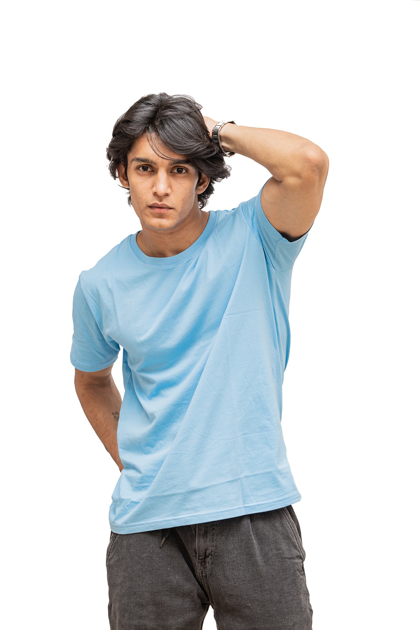 Men's Ocean Blue Serenity Plain T-shirt 002