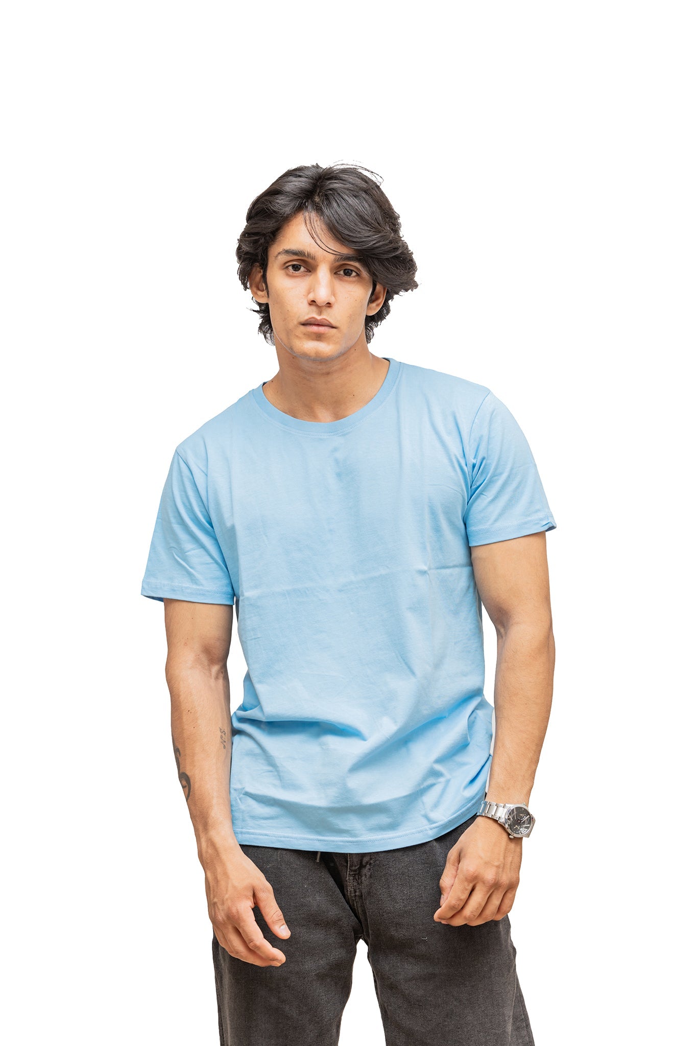 Men's Ocean Blue Serenity Plain T-shirt 003