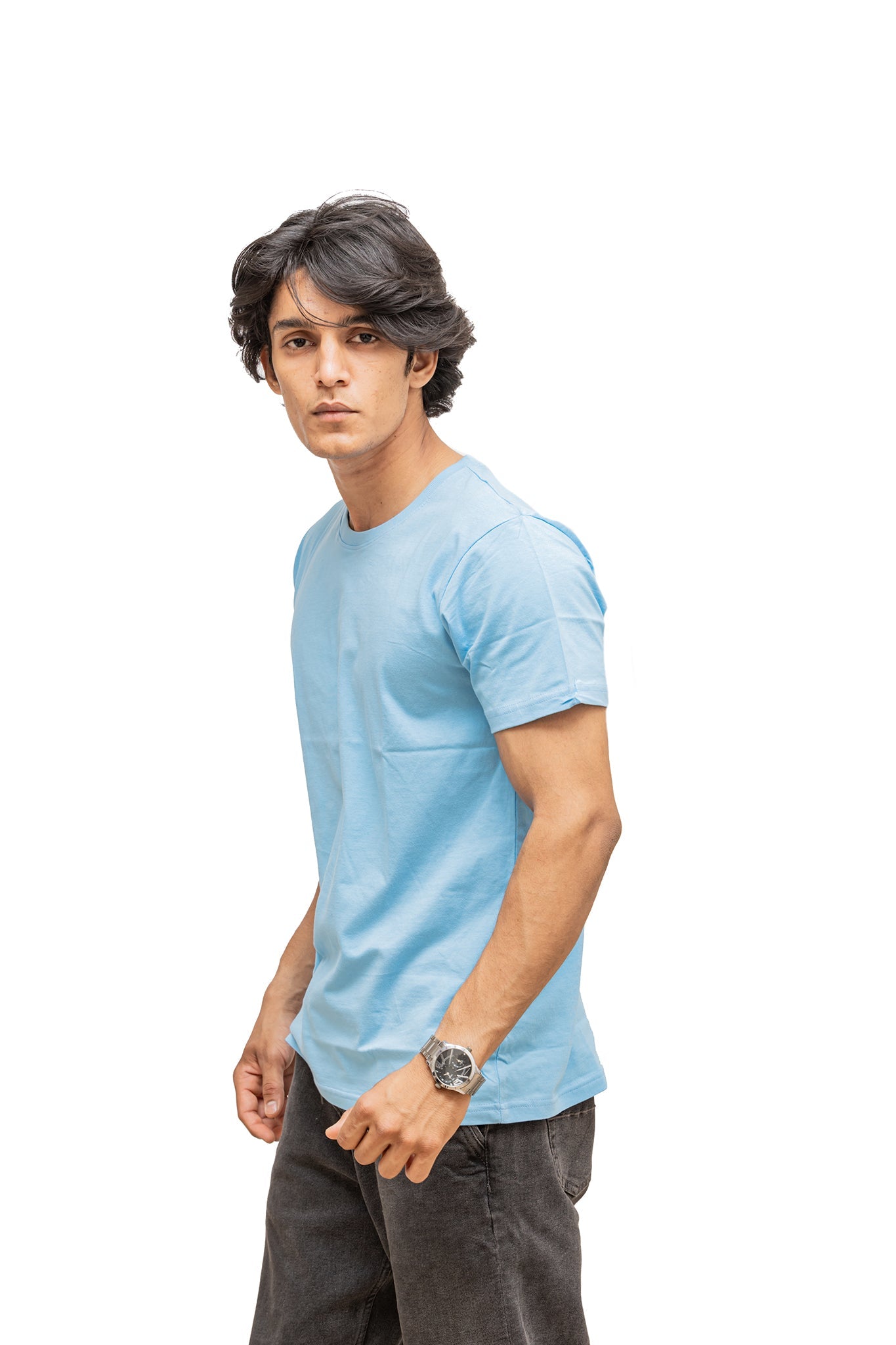 Men's Ocean Blue Serenity Plain T-shirt 005