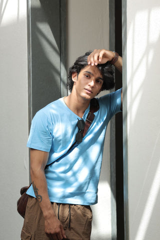 Men's Ocean Blue Serenity Plain T-shirt 007