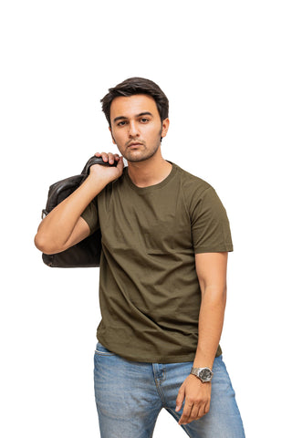 Men's Olive Green Plain T-shirt 001